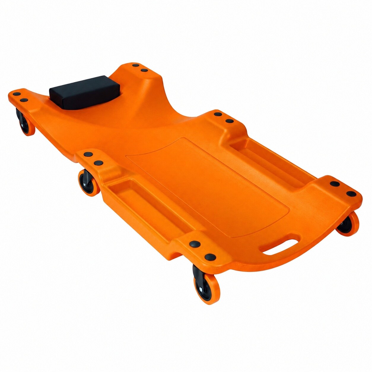 Etokfoks  40 Inch 350 Lbs Capacity Orange Lightweight Plastic Mechanics Creeper Seat with Padded Headrest and Tool Trays