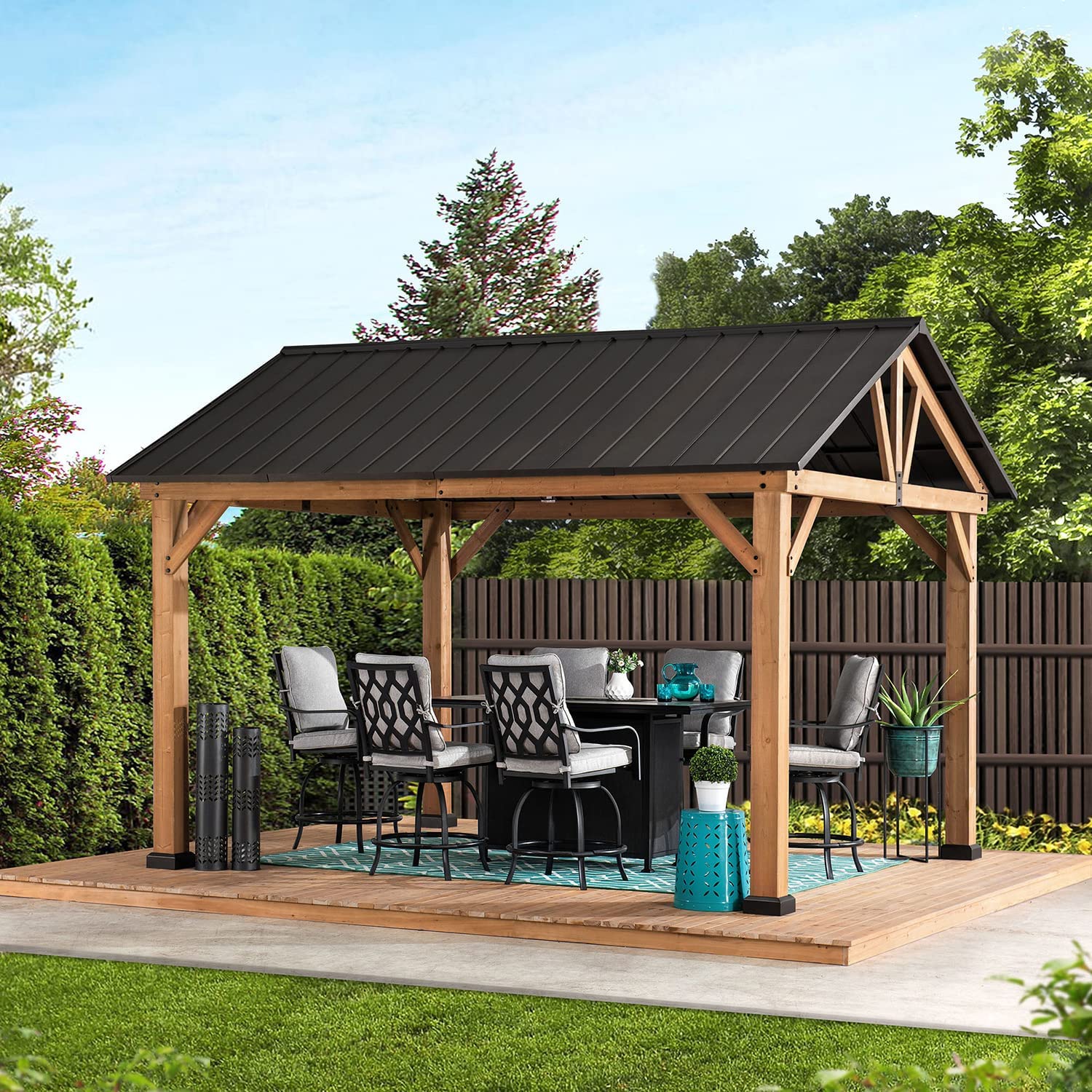 Sunjoy Helena 13-ft x 11-ft Hardtop Roof Steel Gazebo in the