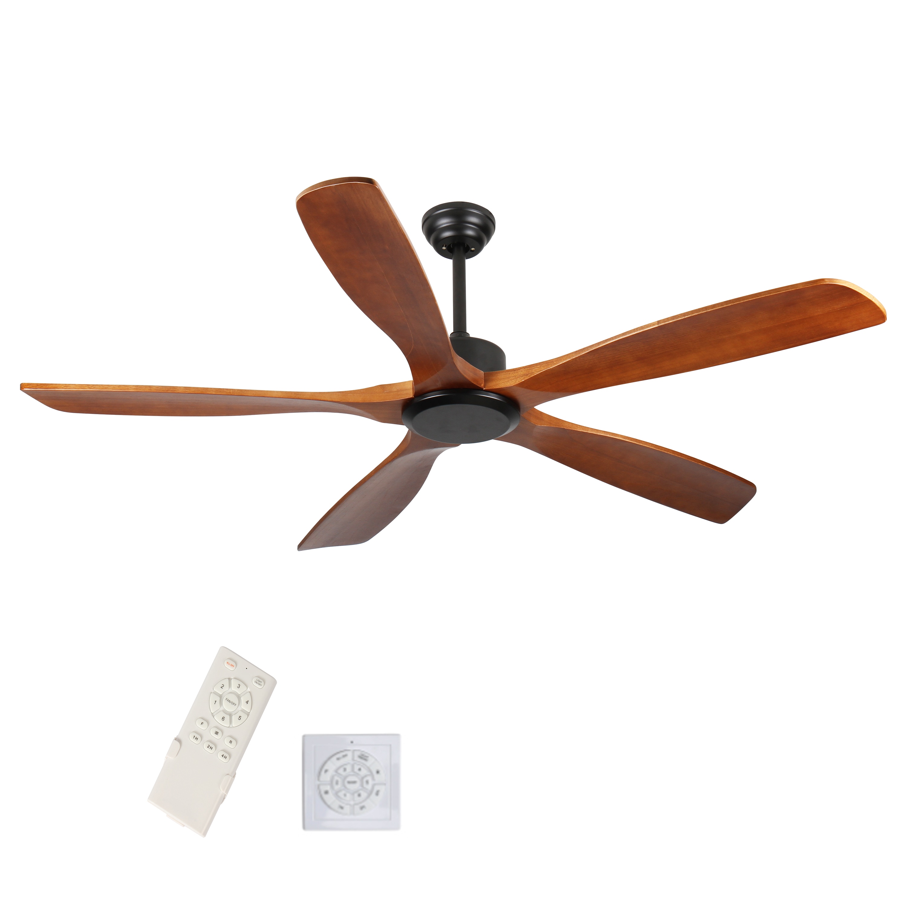 JUSHUA 60-in Wood Low Profile Ceiling Fan Without Light with Remote Quiet Reversible DC Motor and Timer