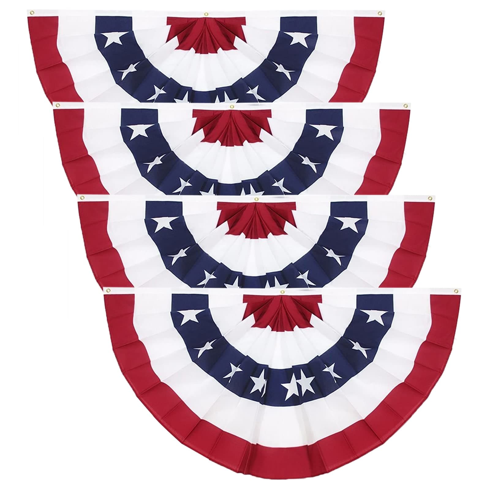Afoxsos  3 x 6 Foot American Pleated Fan Flag Set of 4 Patriotic Polyester Bunting with Brass Grommets Fade Resistant Outdoor Decoration