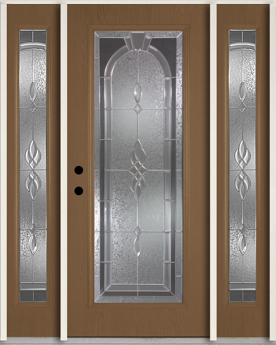 RELIABILT LO841714 Hampton 60-in x 80-in x 4-9/16-in Fiberglass Full lite Right-hand inswing Woodhaven Stained Prehung Front Door with Sidelights Insulating core