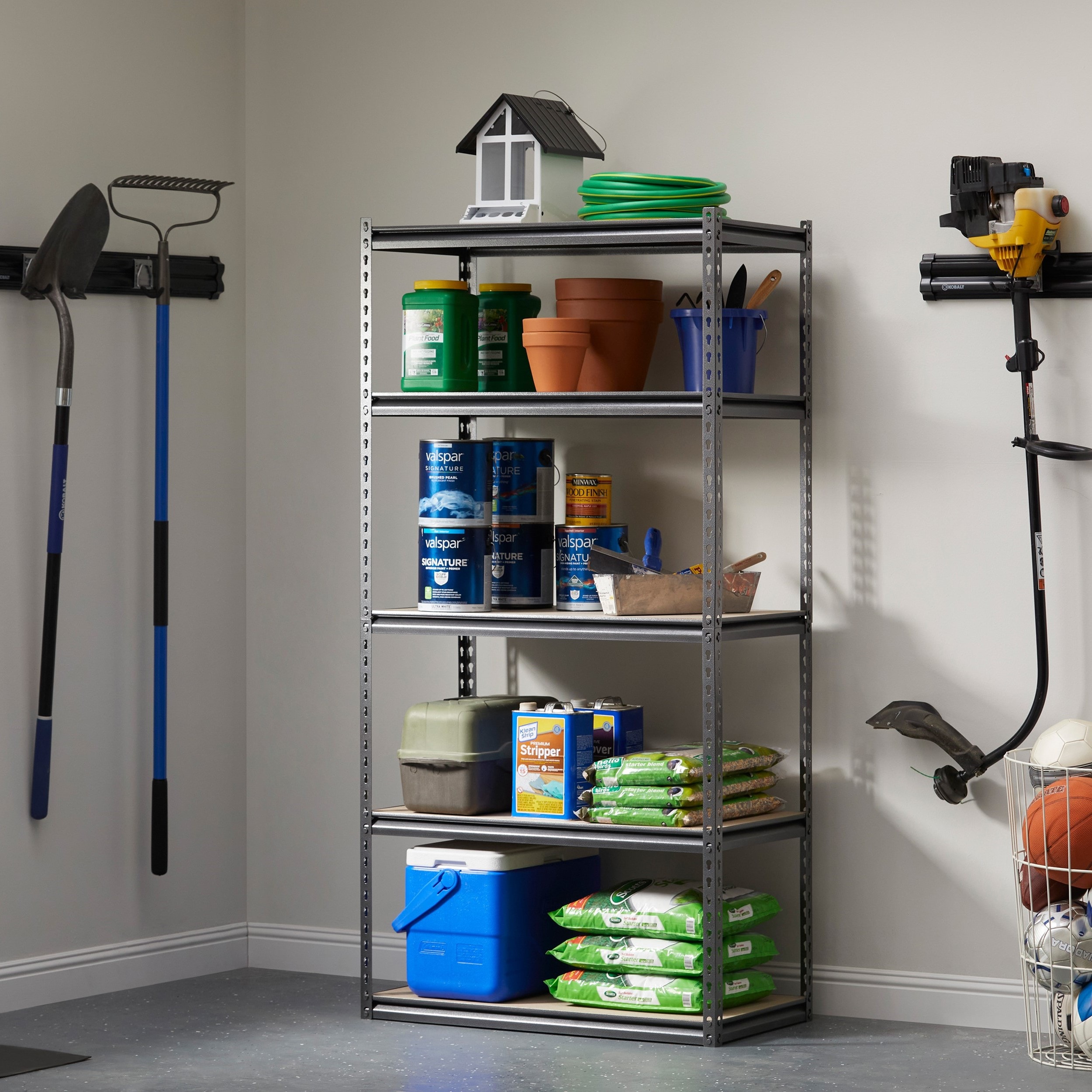 Gray 6-Tier Boltless Bin Storage System Garage Storage Rack (16 Plastic  Bins in 6 Tier)