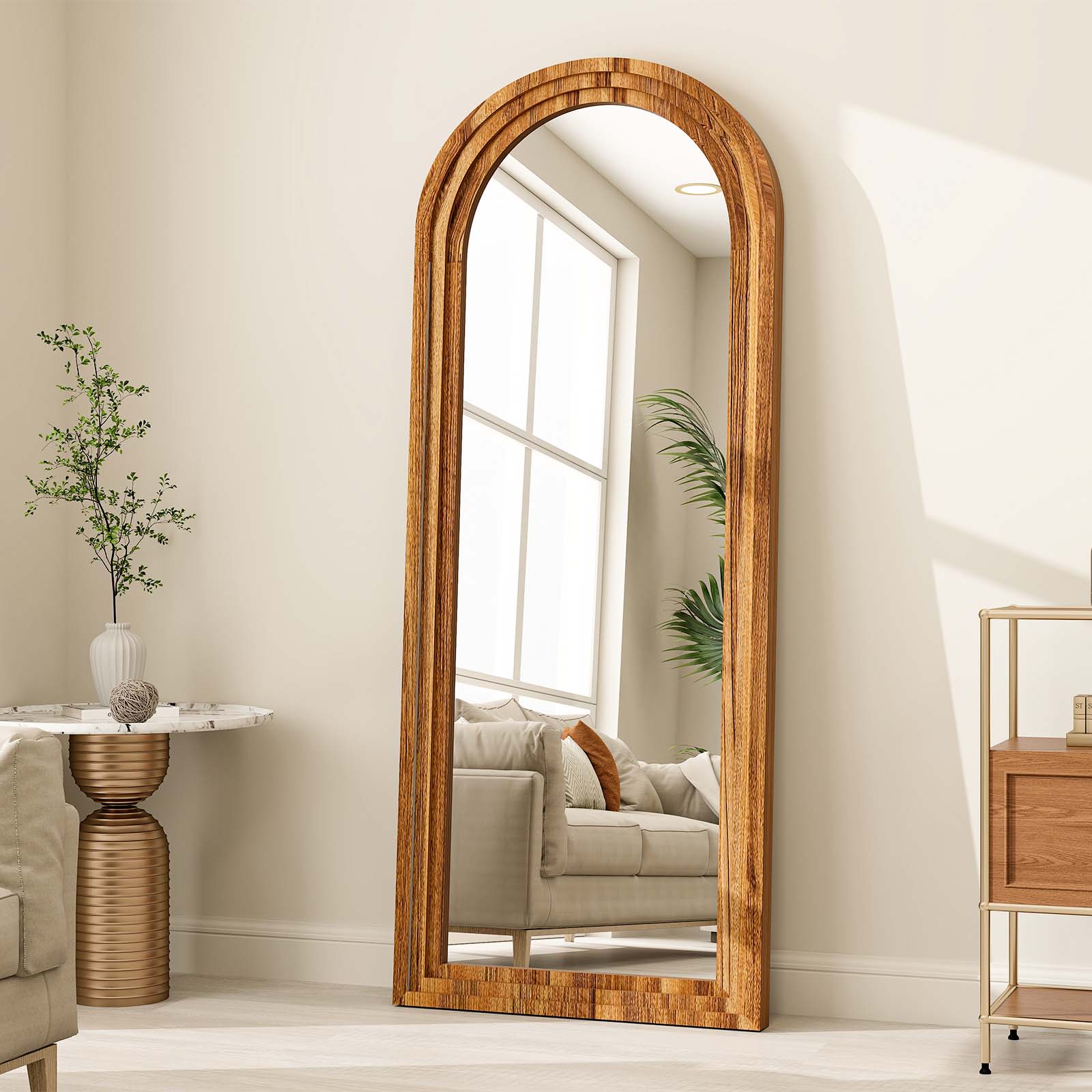 BEAUTYPEAK SMYH2365B 21-Inches W x 64.0-Inches H Arch Brown Framed Full Length Floor Mirror