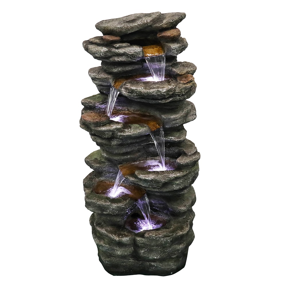 Watnature 40-in H Resin Rock Waterfall Outdoor Fountain Pump Included ...