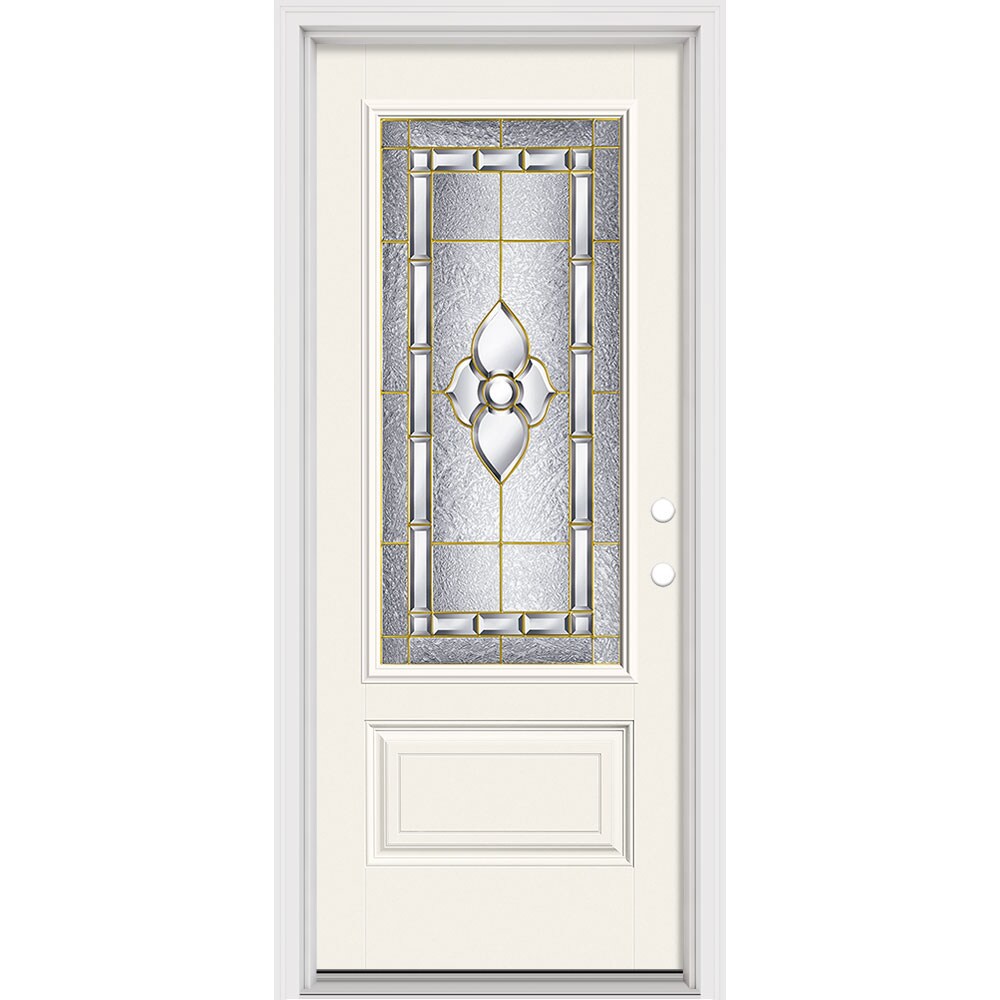 Masonite Georgian 32-in x 80-in x 4-9/16-in Fiberglass Left-Hand Inswing Arctic White Painted Prehung Slab Front Door with Brickmould Solid Core -  631914