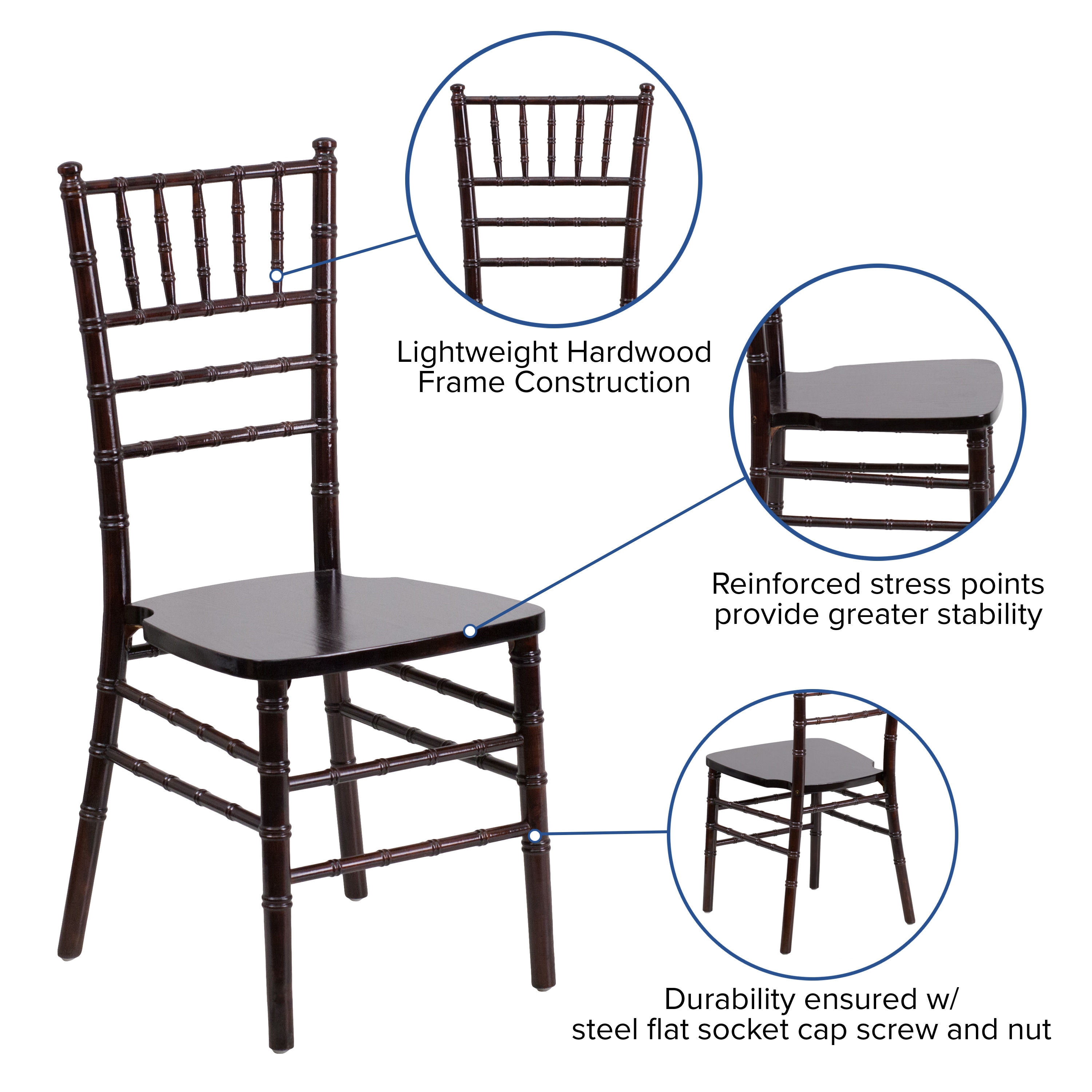 Walnut High Slat Chiavari Wood Side Chair