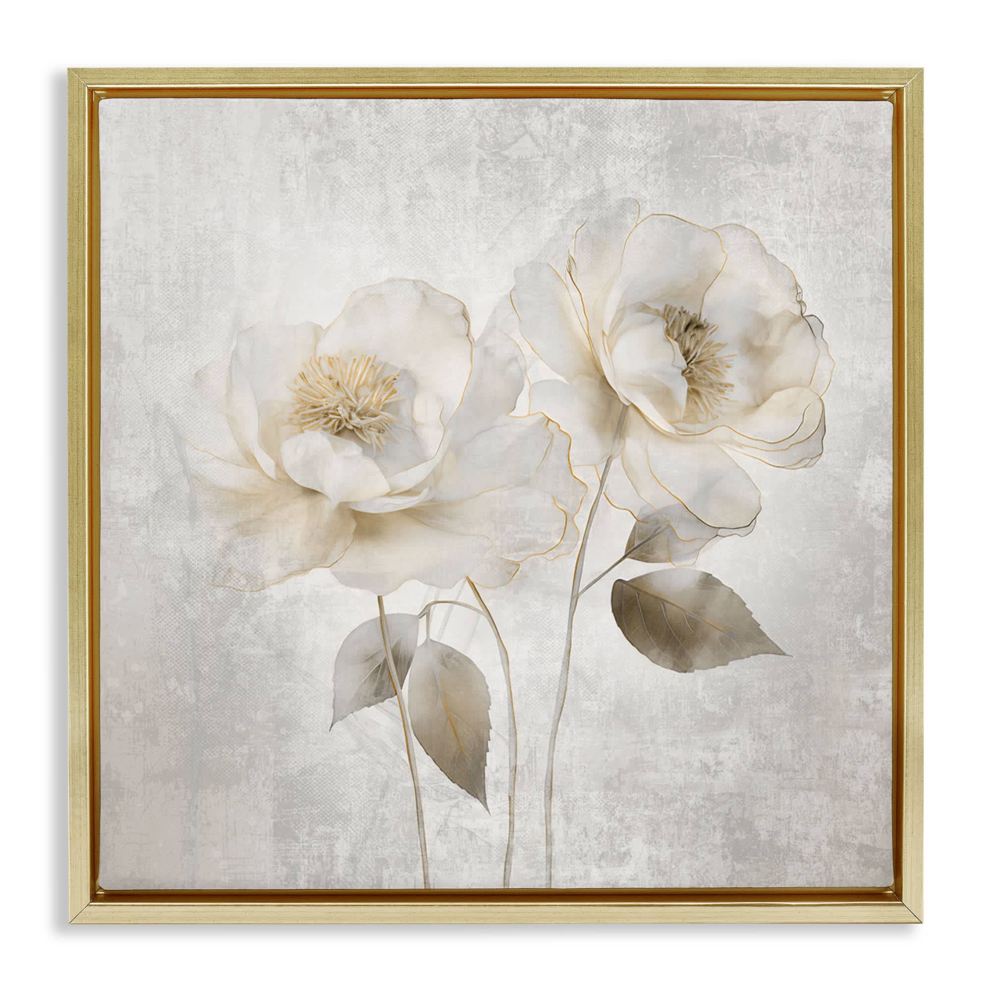 Stupell Industries BS-274-FFG-17X17 Contemporary Muted Blossoms Gold Framed Floater Canvas Wall Art By Irene Weisz 18 x 18