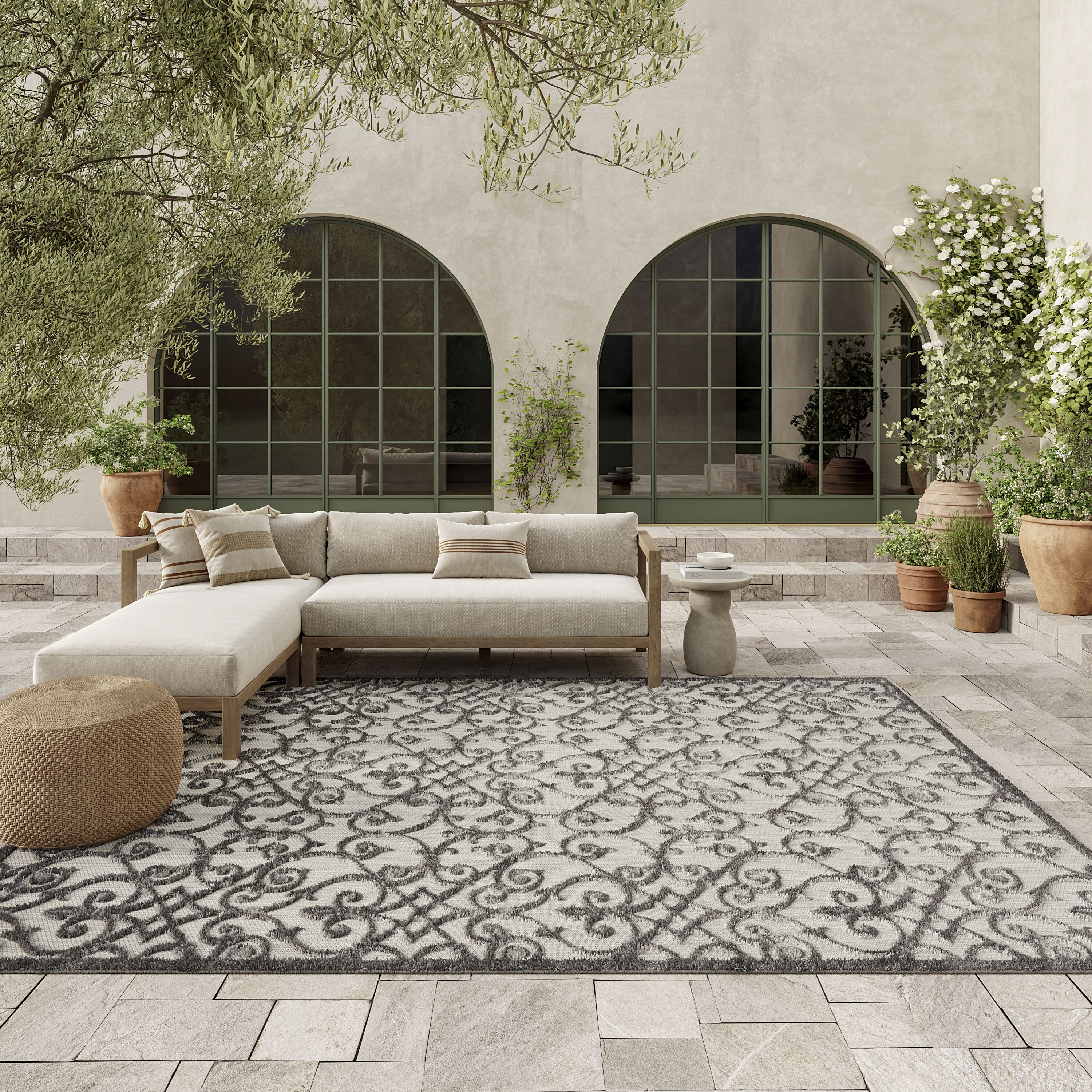 Nourison 99446739582 Aloha 7 x 10 (ft) Loomed Grey/charcoal Rectangular Indoor/Outdoor Abstract Area rug