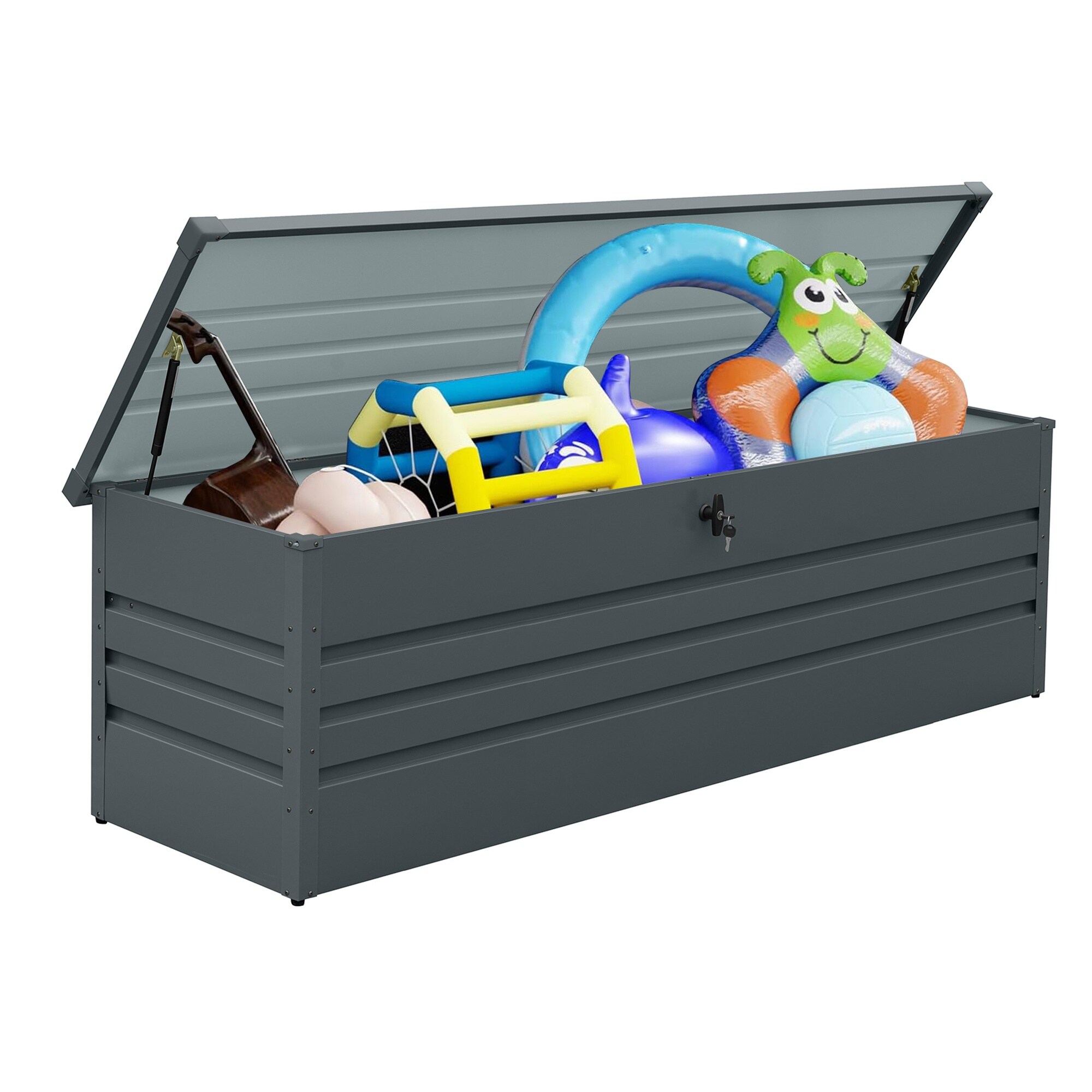 Boyel Living - 260 Gallon Metal Outdoor Deck Box Waterproof with Lockable Lid
