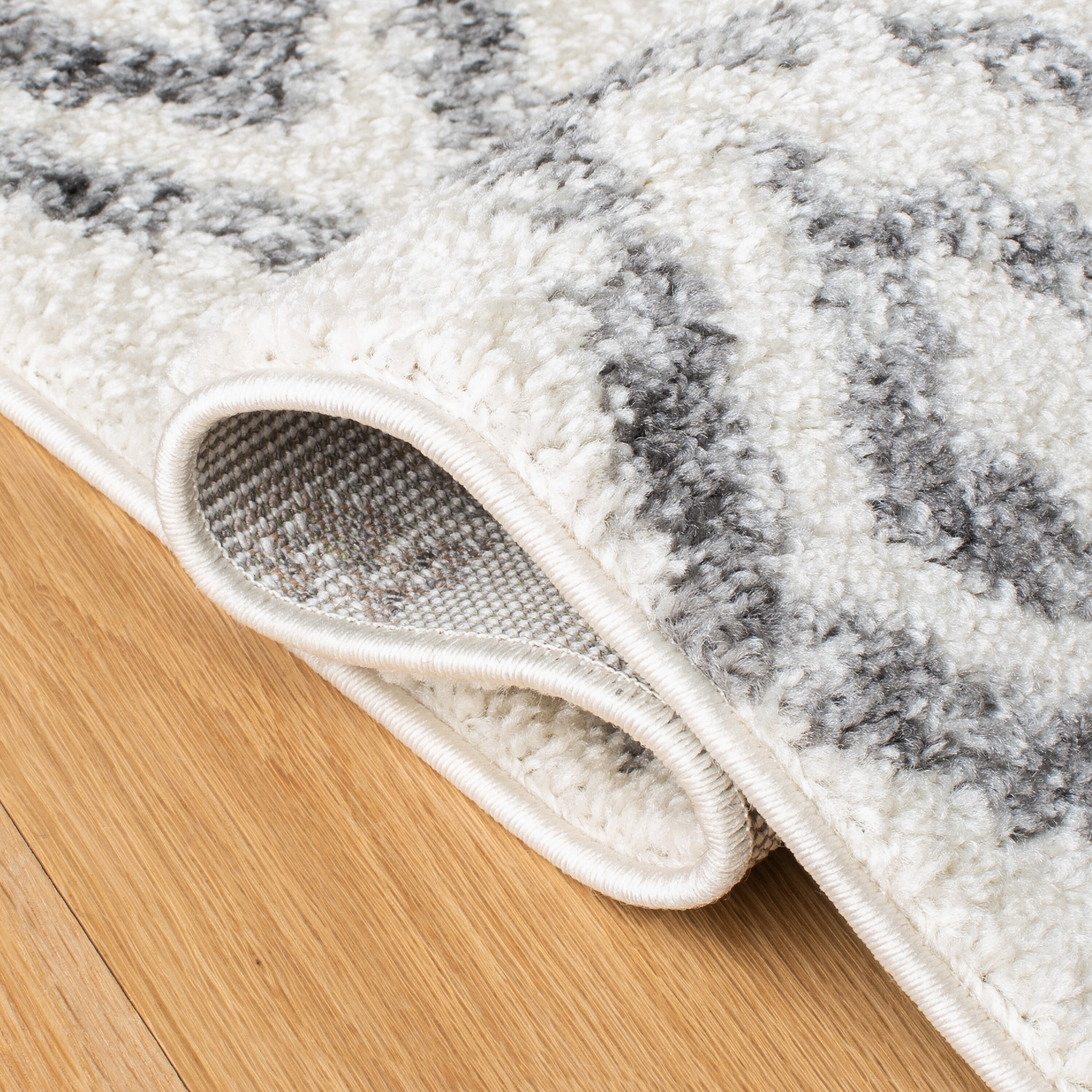 Ivory and Gray Geometric Hand-Knotted Rectangular Area Rug