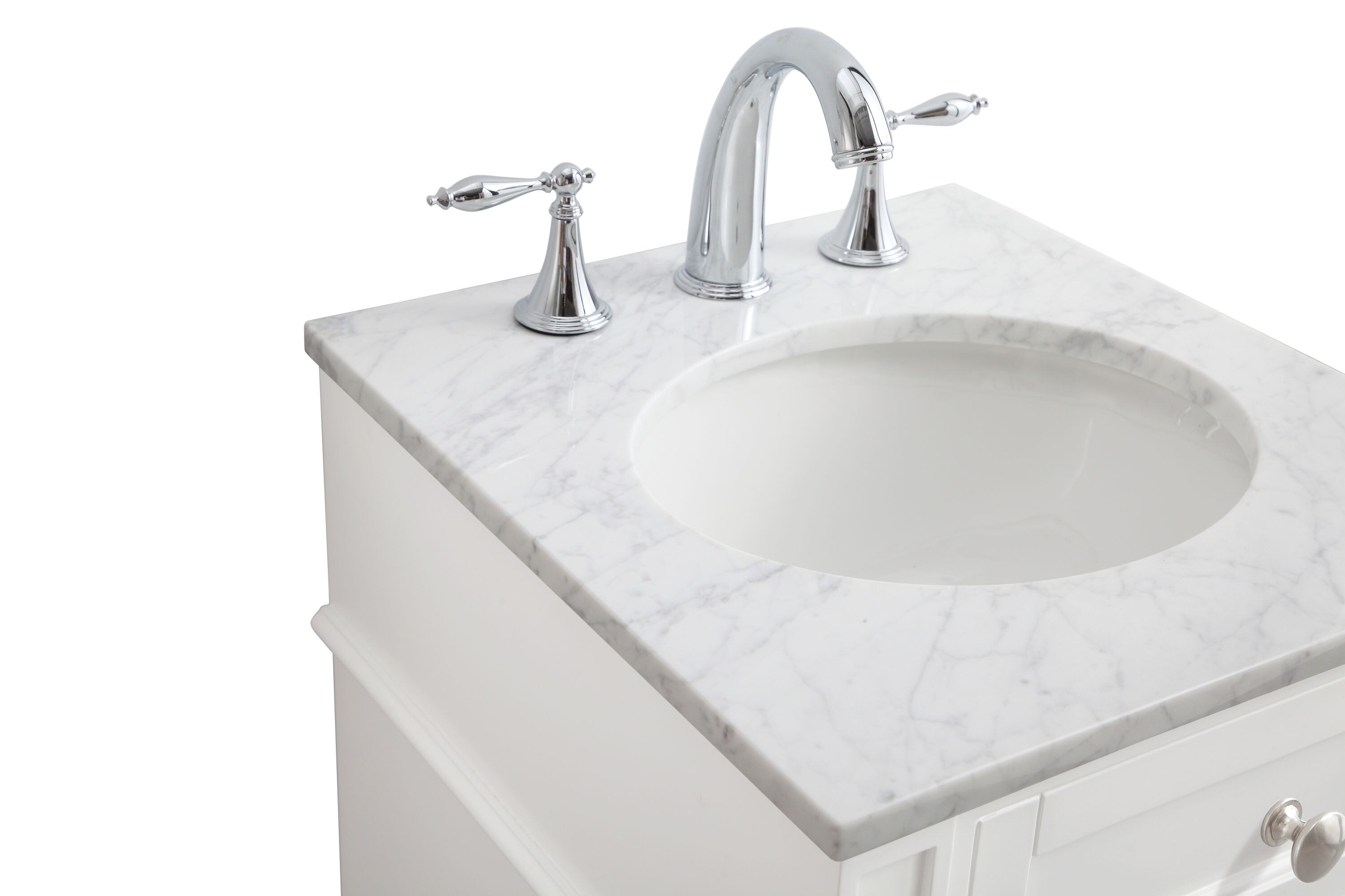 White Carrara Marble Single Sink Vanity with Storage Cabinet