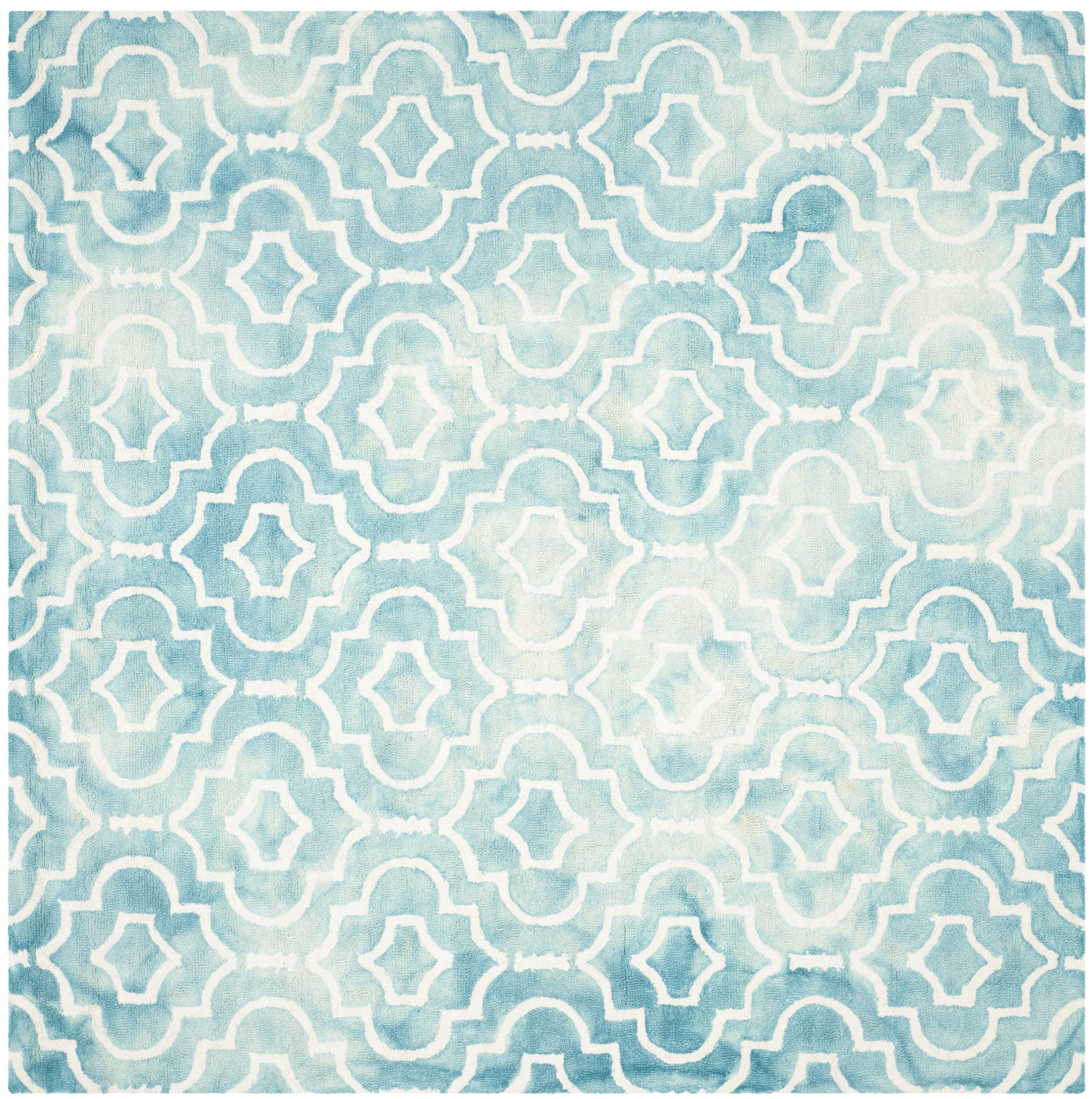 Safavieh DDY538D-7SQ Dip Dye Danna 7 x 7 (ft) Tufted Wool Turquoise/Ivory Square Indoor Geometric Bohemian/Eclectic Area rug