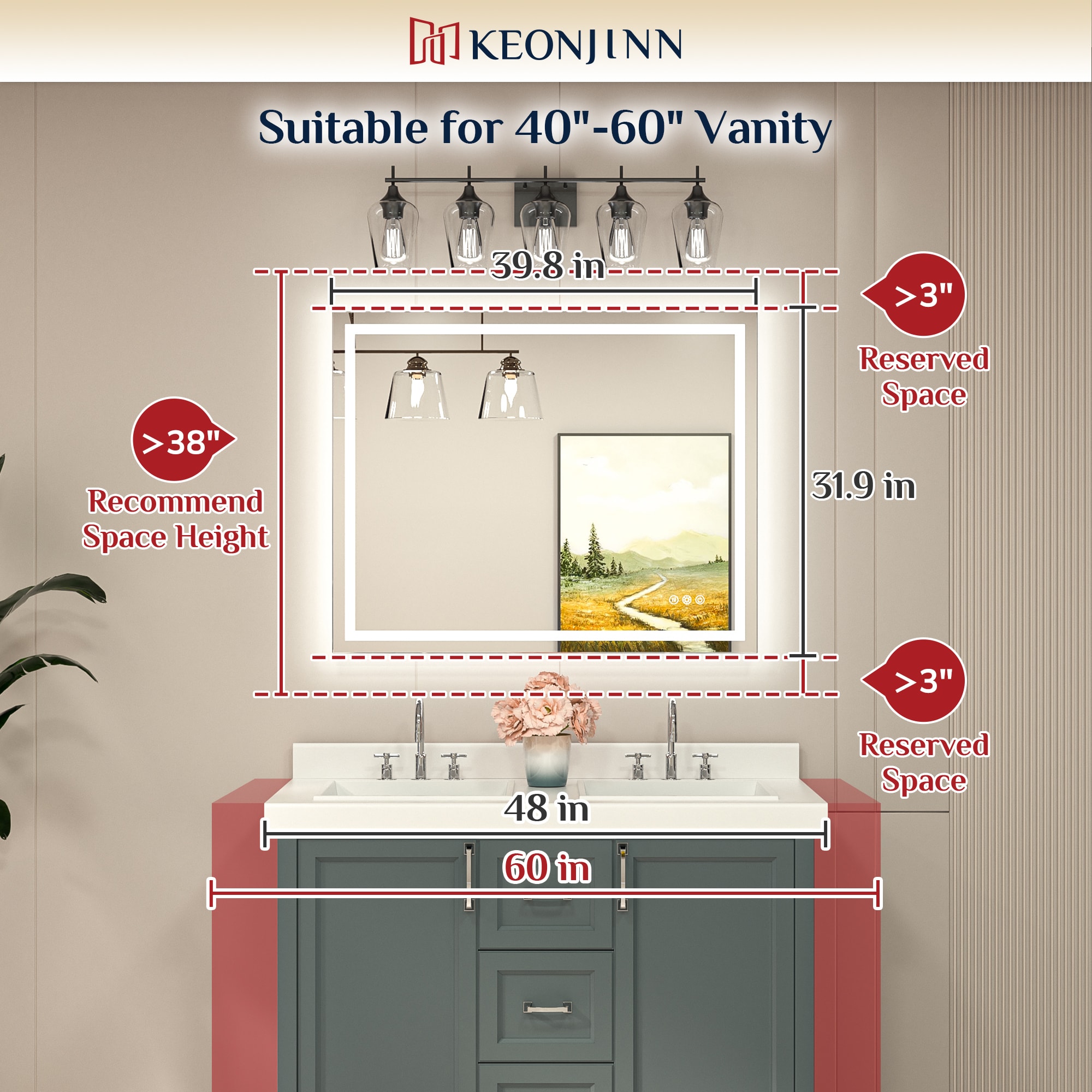 Keonjinn LW-JZ-ZBGSSW2-10181 Framed-Bath-Mirrors - View #3