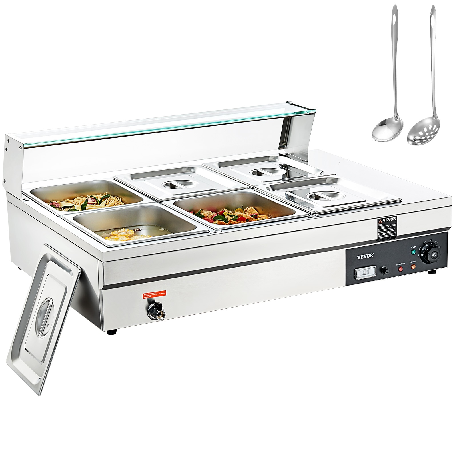 VEVOR Electric Buffet Server and Food Warmer, 25.6 in. x 15 in. Portable Stainless Steel Chafing Dish Set with Temp Control, Silver