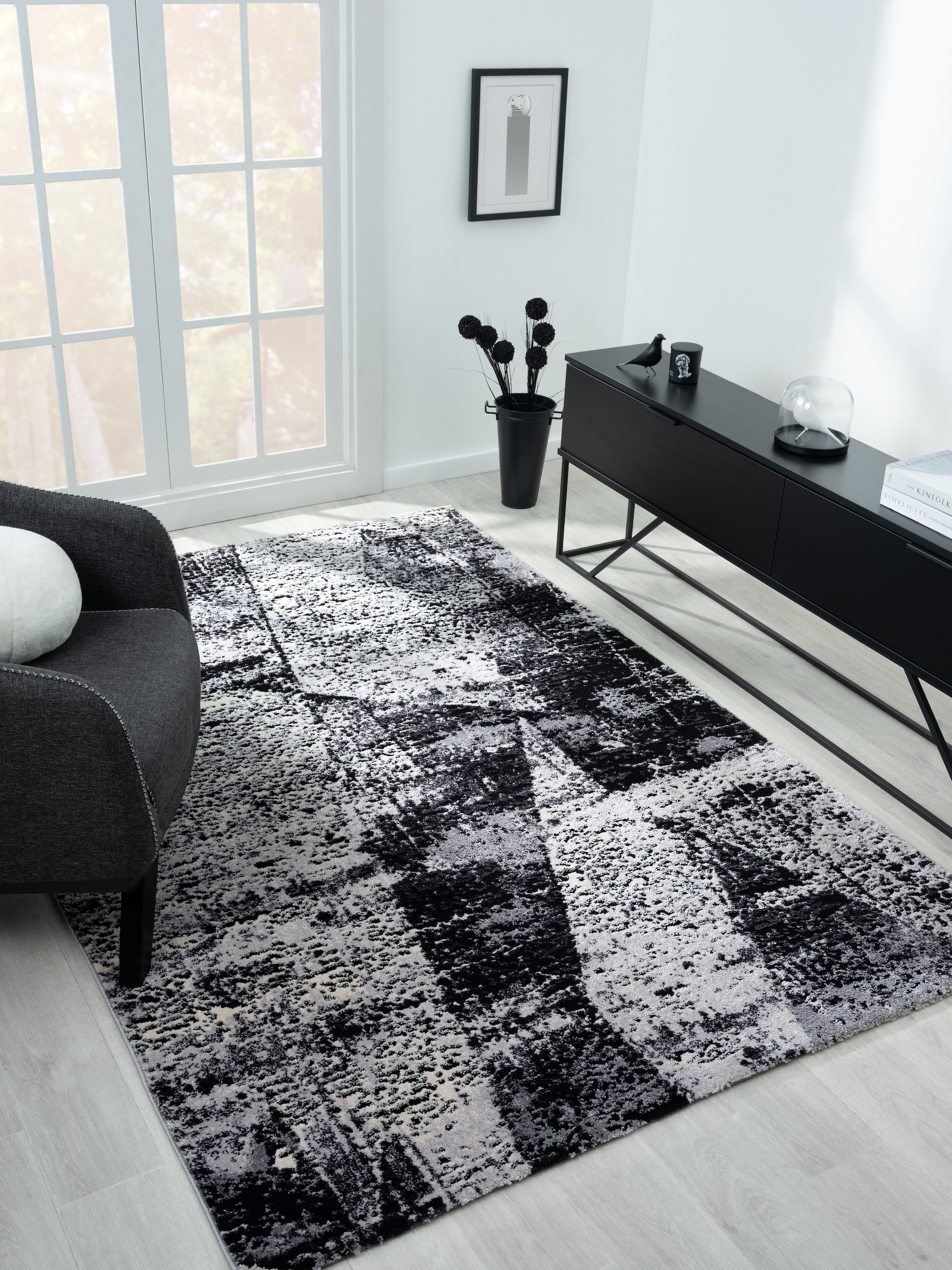 MDA Rugs BG0323 Bergamo 2 x 3 (ft) Loomed Black/Gray Rectangular Indoor Abstract Area rug