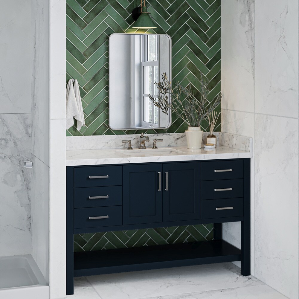 Midnight Blue Solid Wood Single Bathroom Vanity Base, 54"