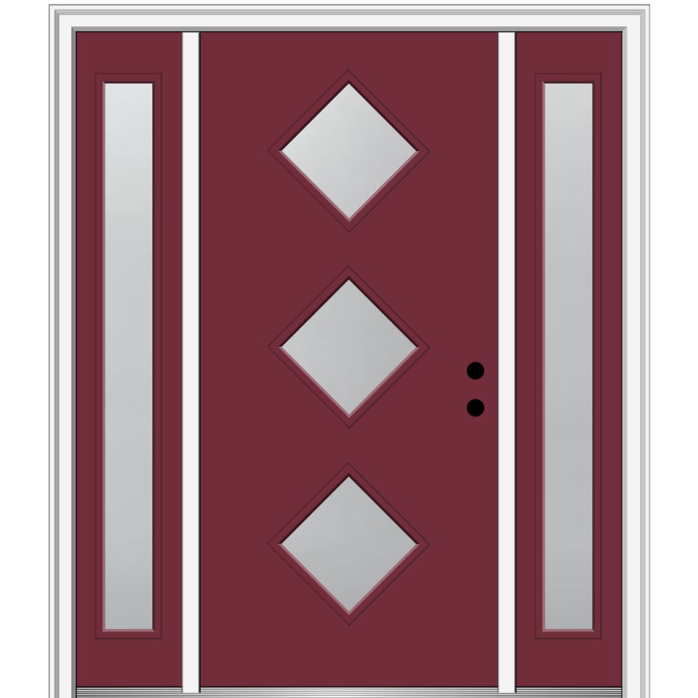 MMI DOOR ZZ350347L 64-in x 80-in x 6-9/16-in Fiberglass Pulse lite Left-hand inswing Burgundy Painted Prehung Front Door with Sidelights with Brickmould Insulating core