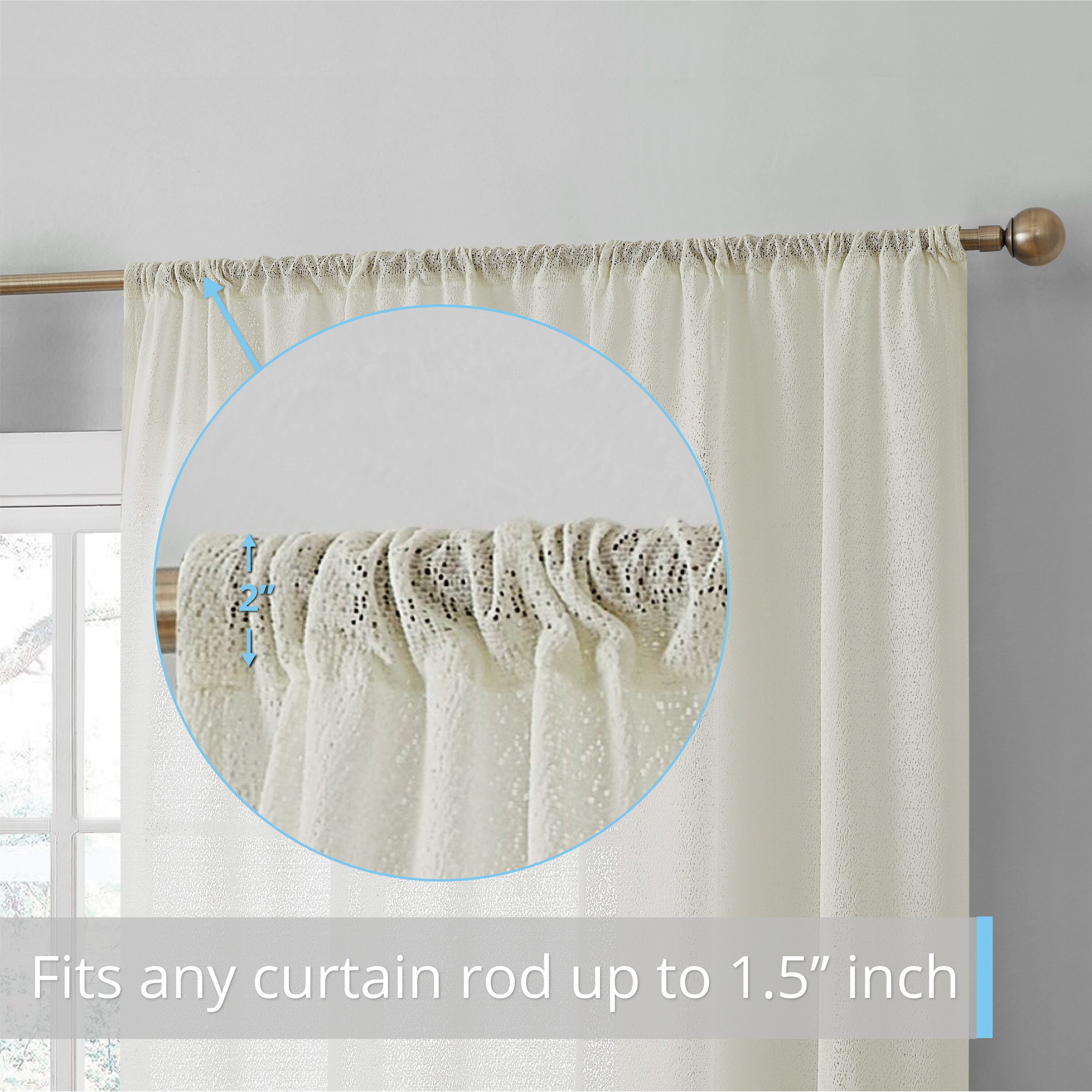 HLC.me 96-in Ivory Semi-sheer Rod Pocket Curtain Panel Pair in the ...