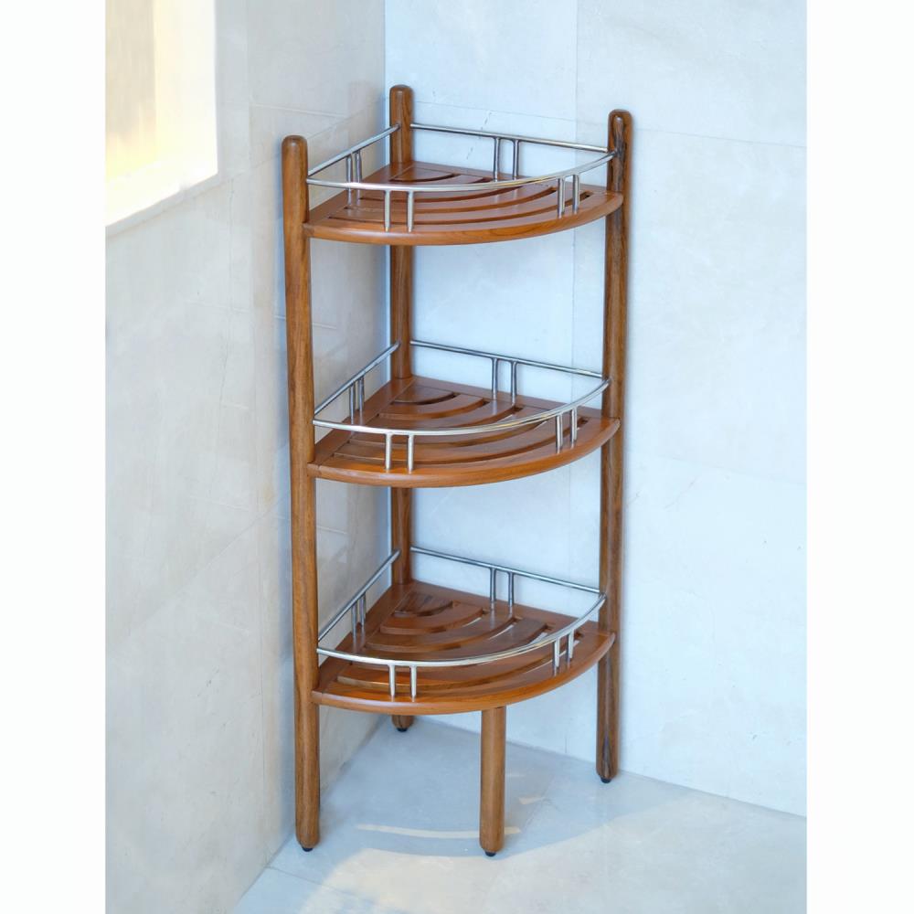 Organize It All Natural Brown 3-Tier Wood Freestanding Corner Bathroom Shelf  (9.12-in x 24.62-in x 9.12-in) in the Bathroom Shelves department at