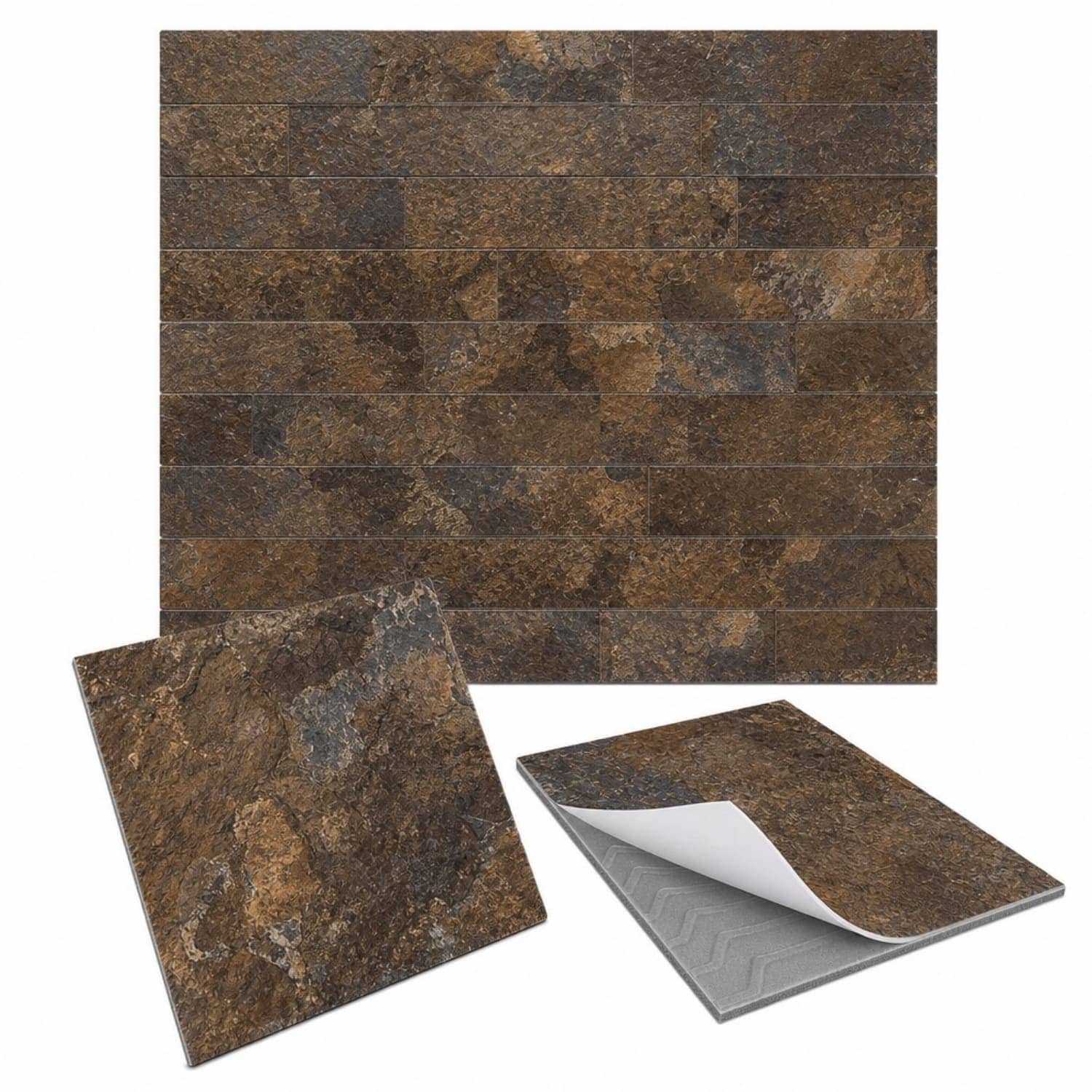 OGETFUUR 100-Piece 6in L 2.95in W Rust Slate Peel and Stick Subway Tile