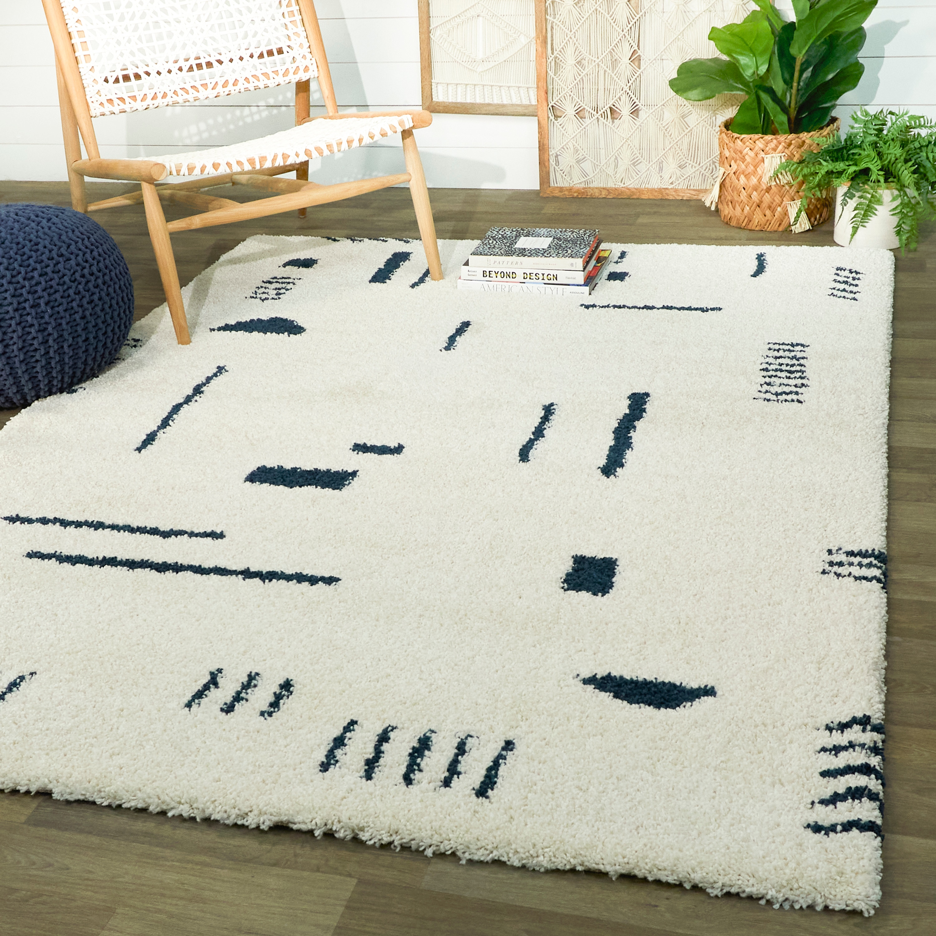 Balta 3090683 Rupa 8 x 10 (ft) Loomed Polypropylene White/Navy Rectangular Indoor Geometric Area rug