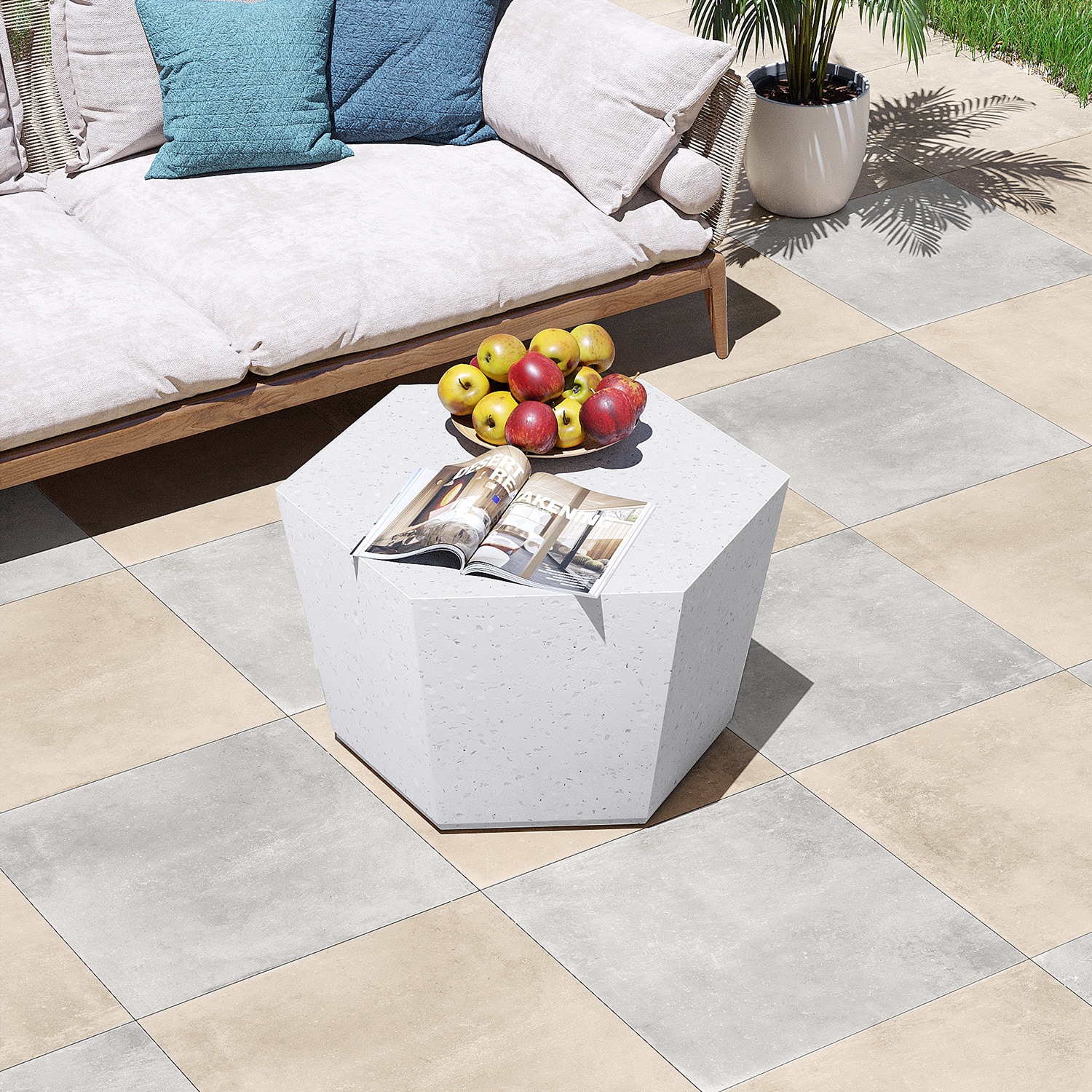 Patio Watcher LS-T28S-6BX-MB Magnesium Oxide Coffee Table Hexagon Extendable Outdoor Coffee 24.2-in W x 28-in L