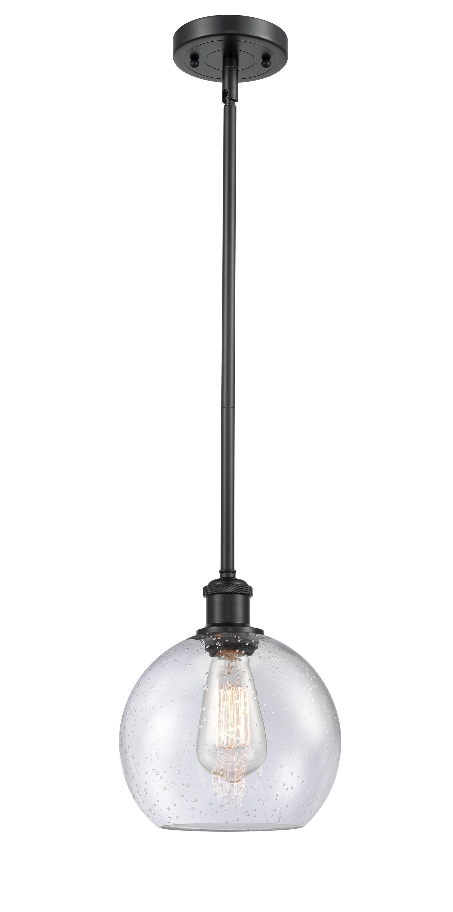 Innovations Lighting 516-1S-BK-G124-8 Athens 1 -Light Matte Black, Seedy Industrial Seeded glass Globe Medium Hanging Pendant light