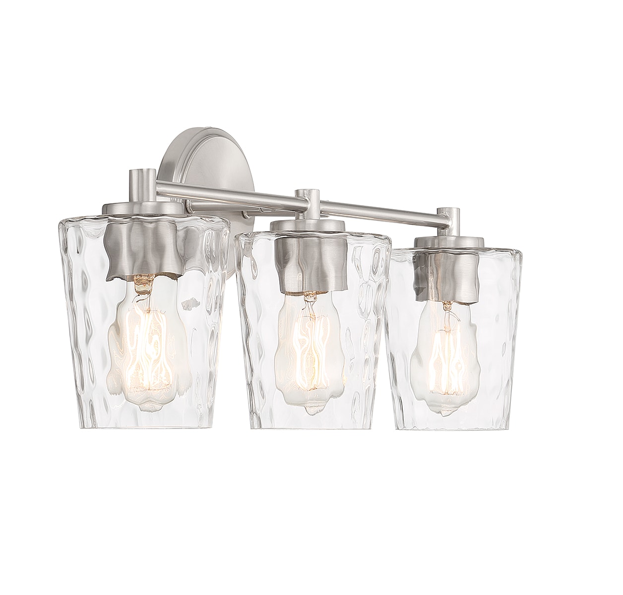 Satin Nickel 3-Light Vanity with Clear Hammered Glass Shades