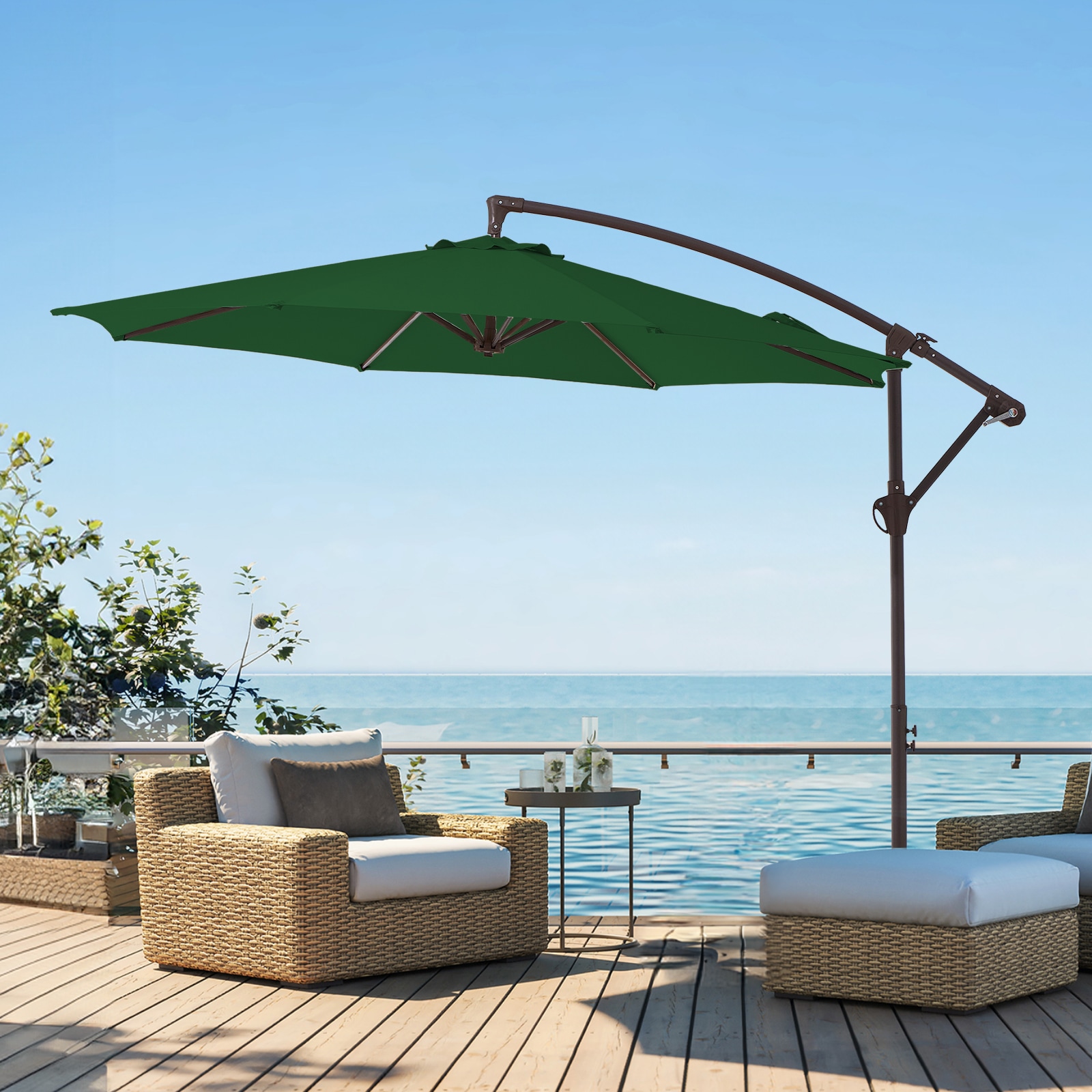 JEAREY EDSCXJS+SD-10FT-LV 10-ft Aluminum Green Crank Offset Patio Umbrella
