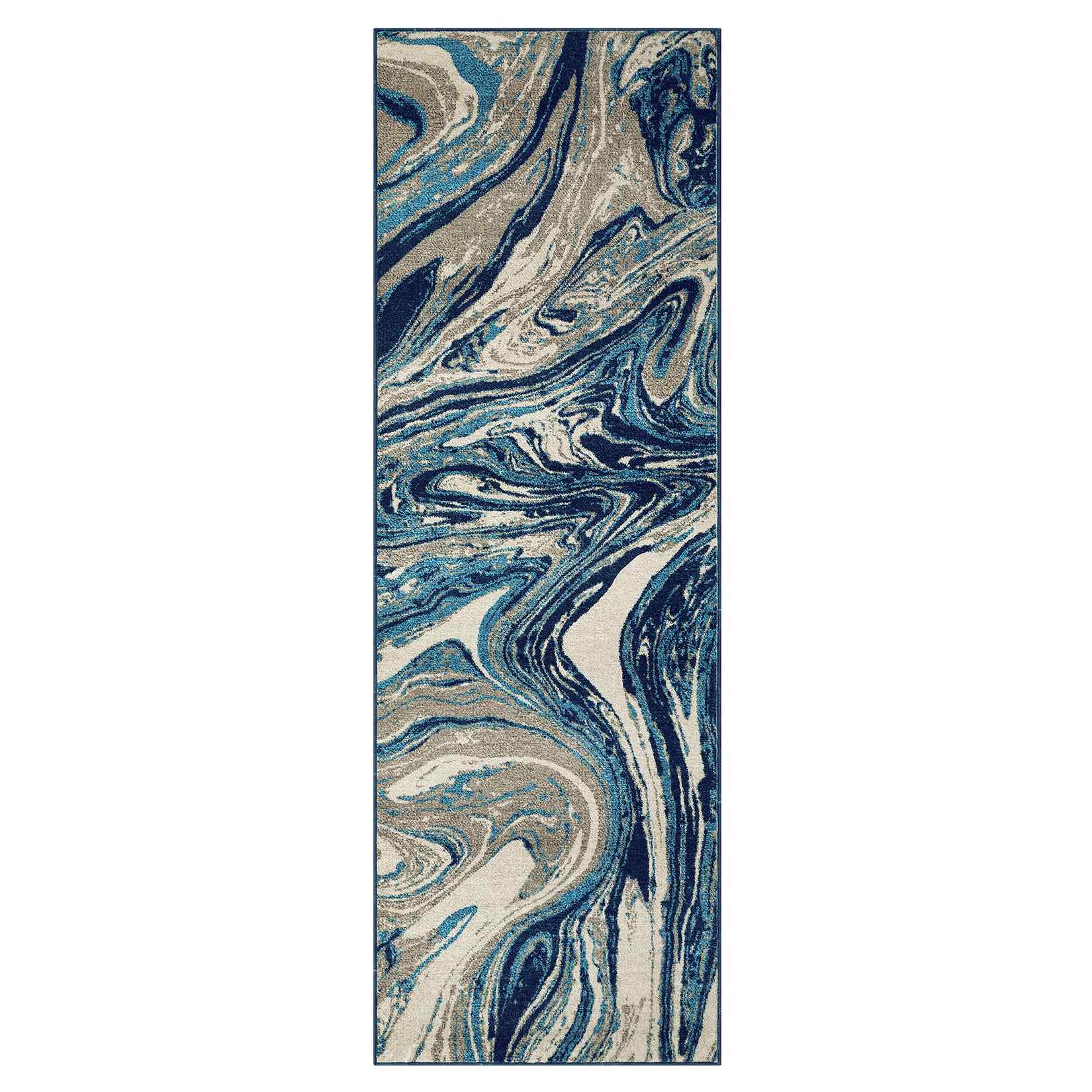 Qeetex SUNNY-PHK-33TA493K 2 x 6 ft Polyester Green Rectangular Indoor Abstract Modern Machine Washable Runner Rug