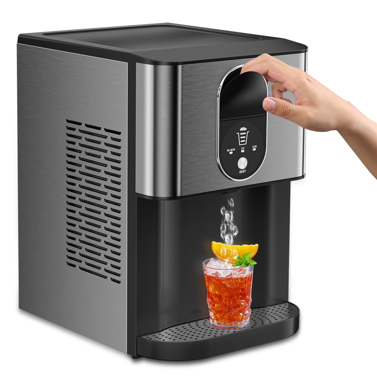 COWSAR Z580002 33-lb Ice Storage 44-lb Ice Per day Countertop or portable Nugget/Pebble Ice Maker ( Black Stainless Steel )
