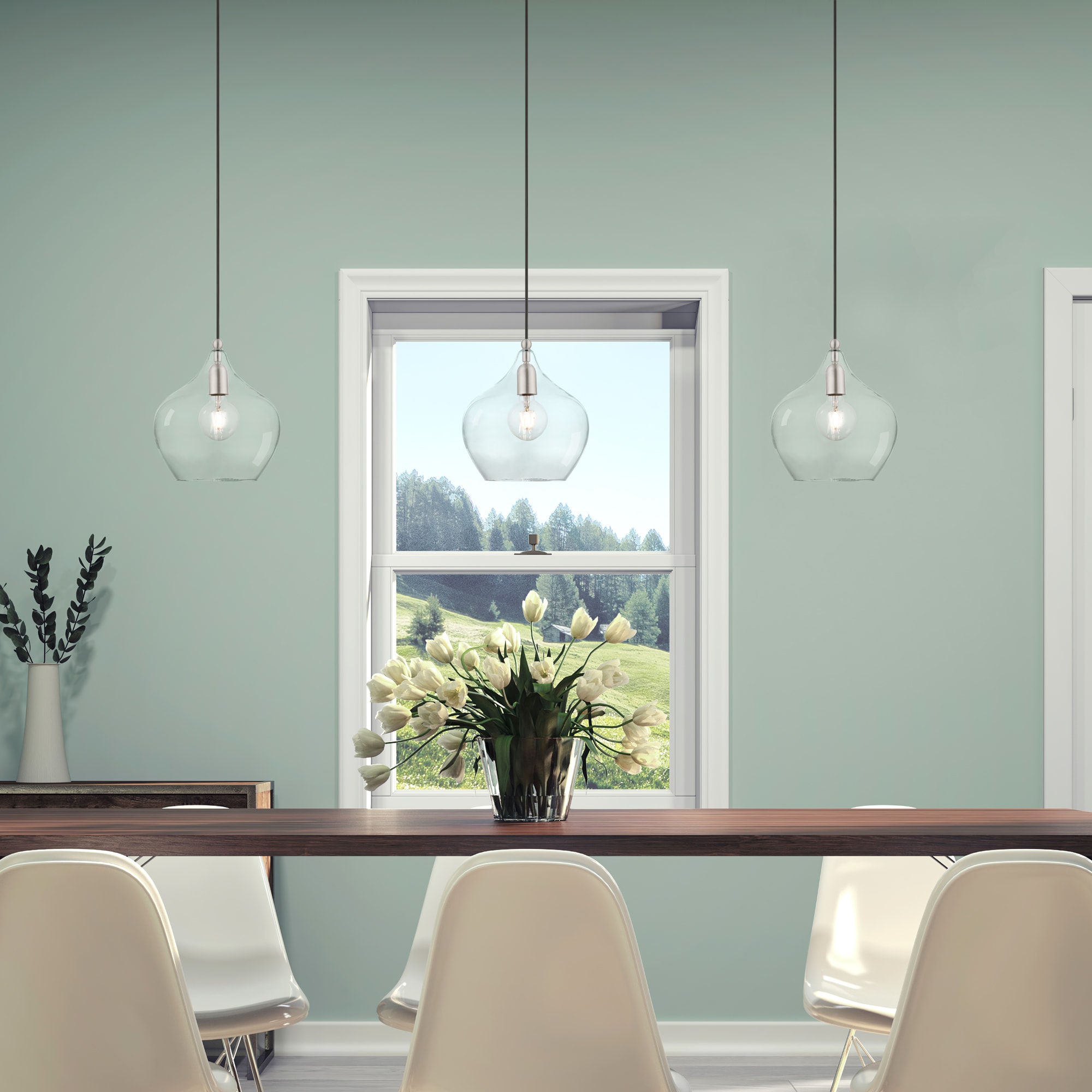 Aldrich Brushed Nickel Clear Glass Indoor/Outdoor Pendant Light