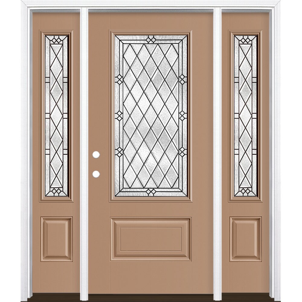 Masonite 3350167 Alston 64-in x 80-in x 4-9/16-in Fiberglass 3/4 lite Right-hand inswing Warm Wheat Painted Prehung Front Door with Sidelights with Brickmould Insulating core