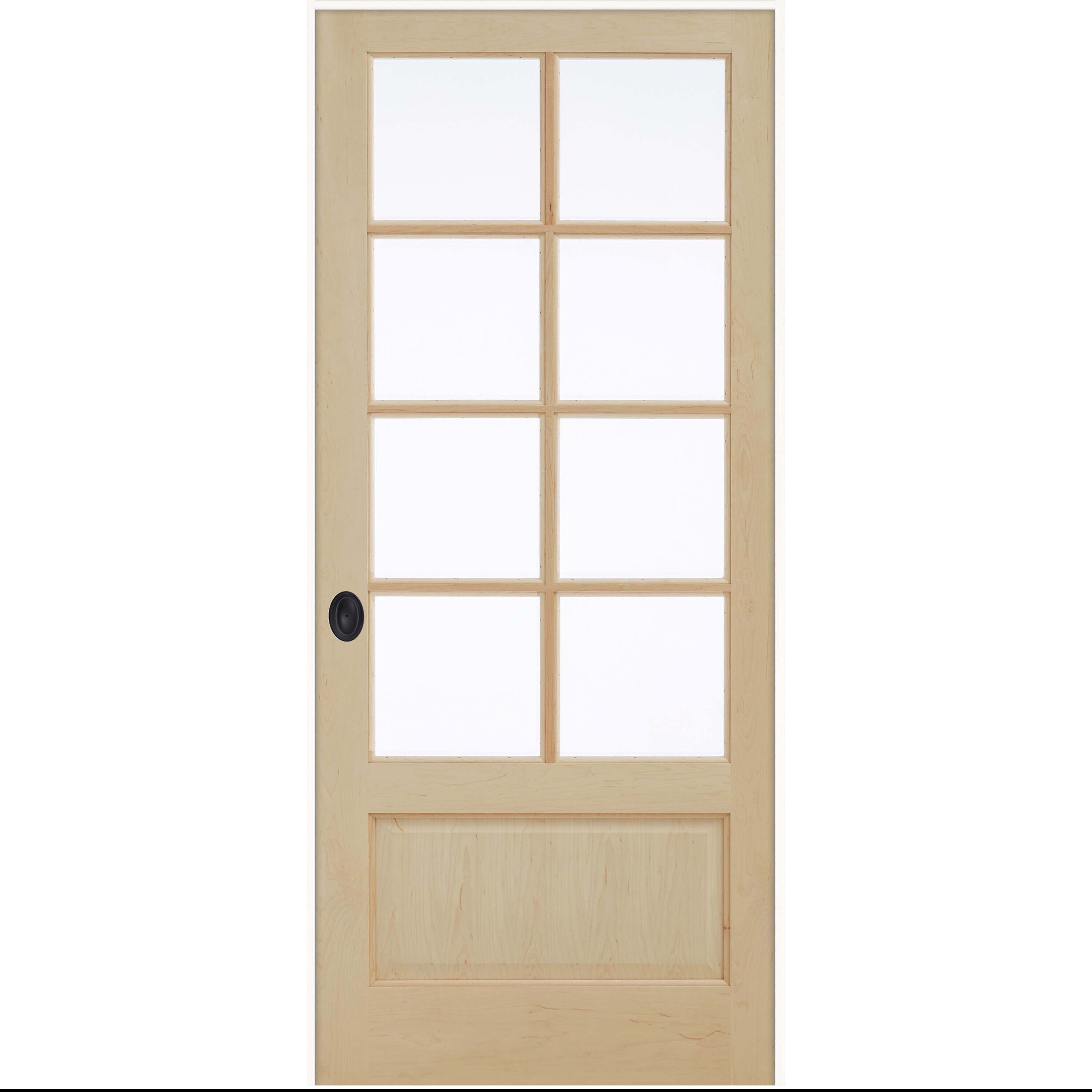 JELD-WEN LOWOLJW249700044 32-in x 80-in Unfinished Solid core 1-panel Clear glass Right hand Textured Unfinished Maple Wood Flat Jamb Single Prehung Interior Door
