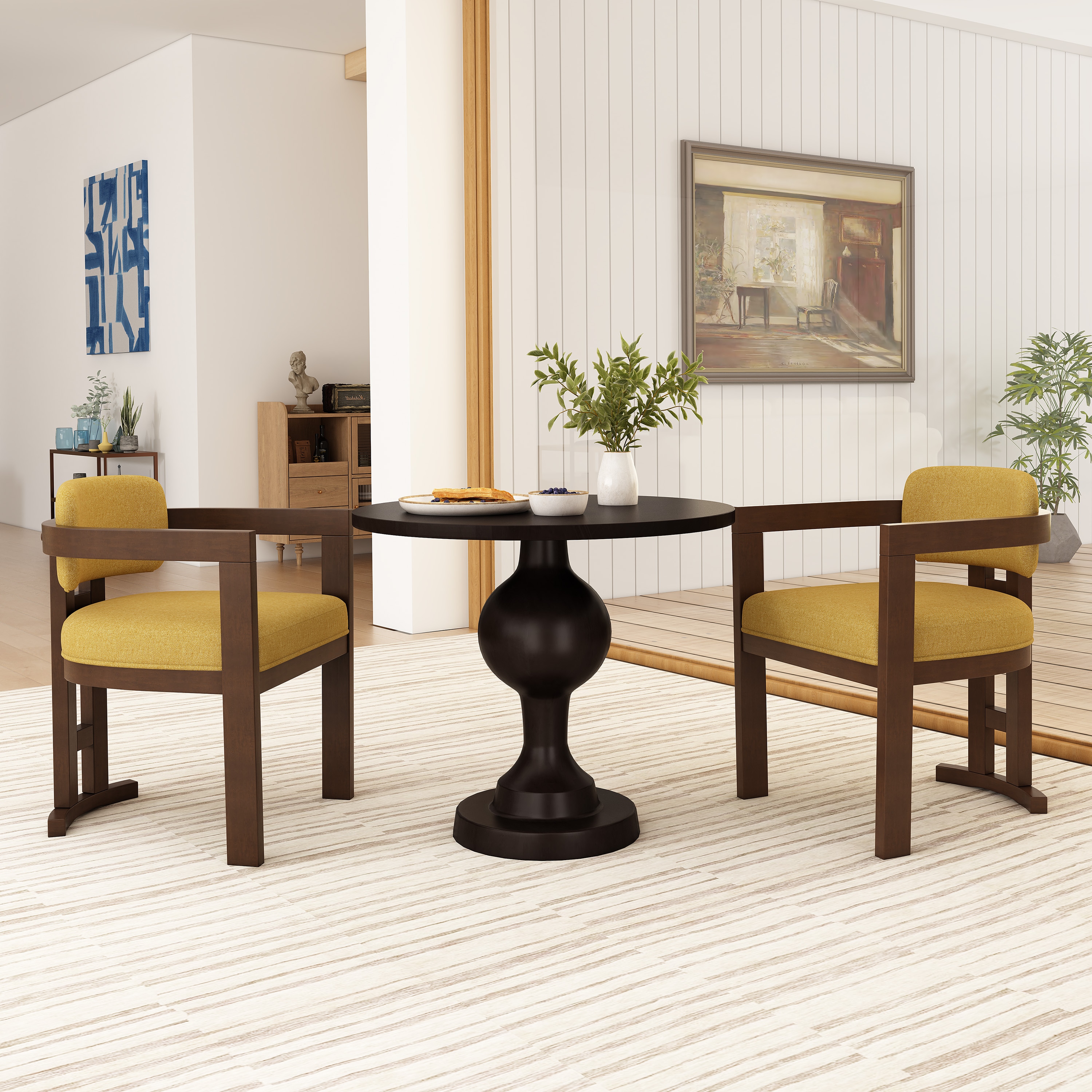 Christopher Knight Home Indoor Upholstered Wood Dining Chair Set of 2 Yellow Fabric with Walnut Finish Rubberwood Frame one_size | 322954