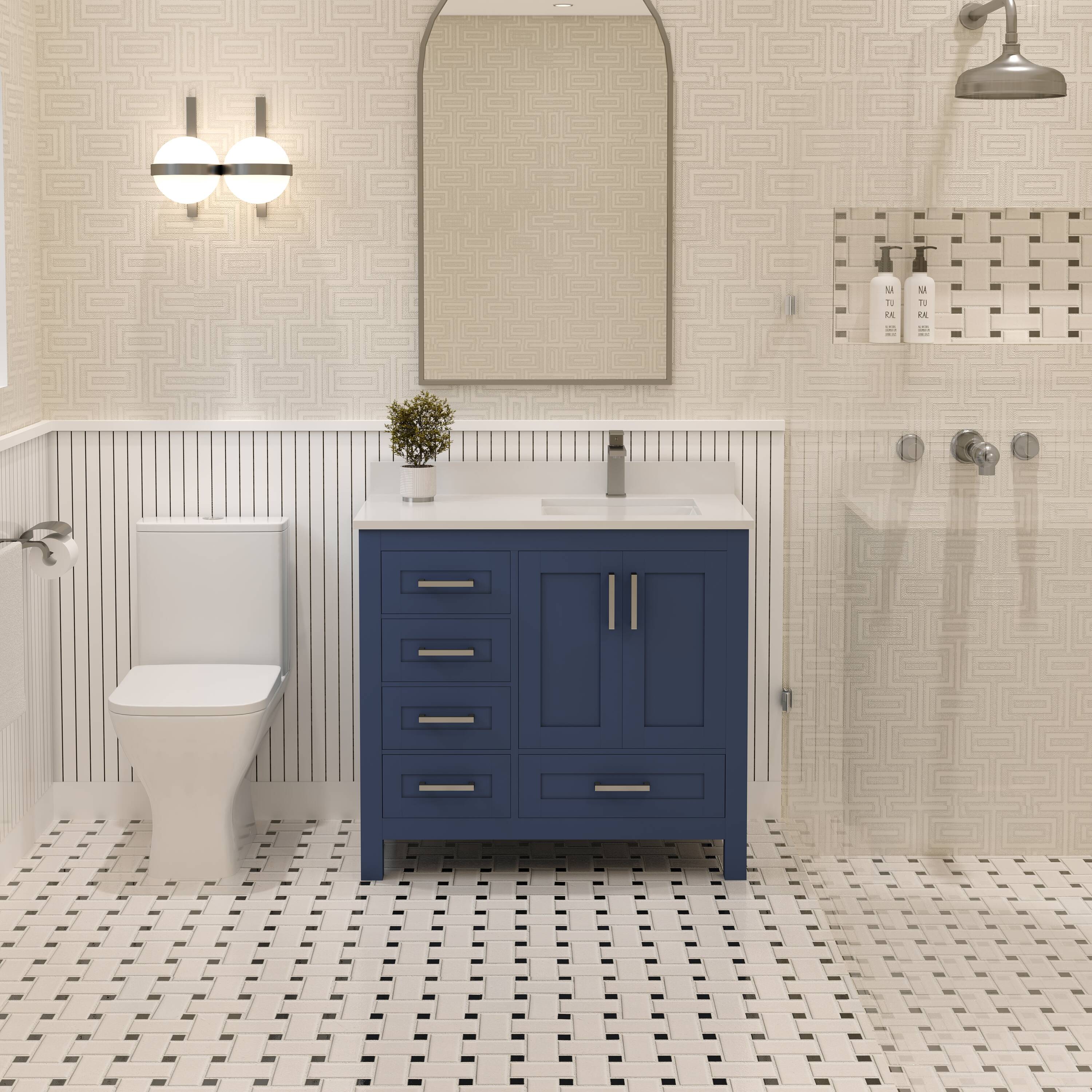 Ayna Decors Rooh Undermount Single and Double Sink Bathroom Vanity with White Quartz Top (Mirror and Faucet Included)