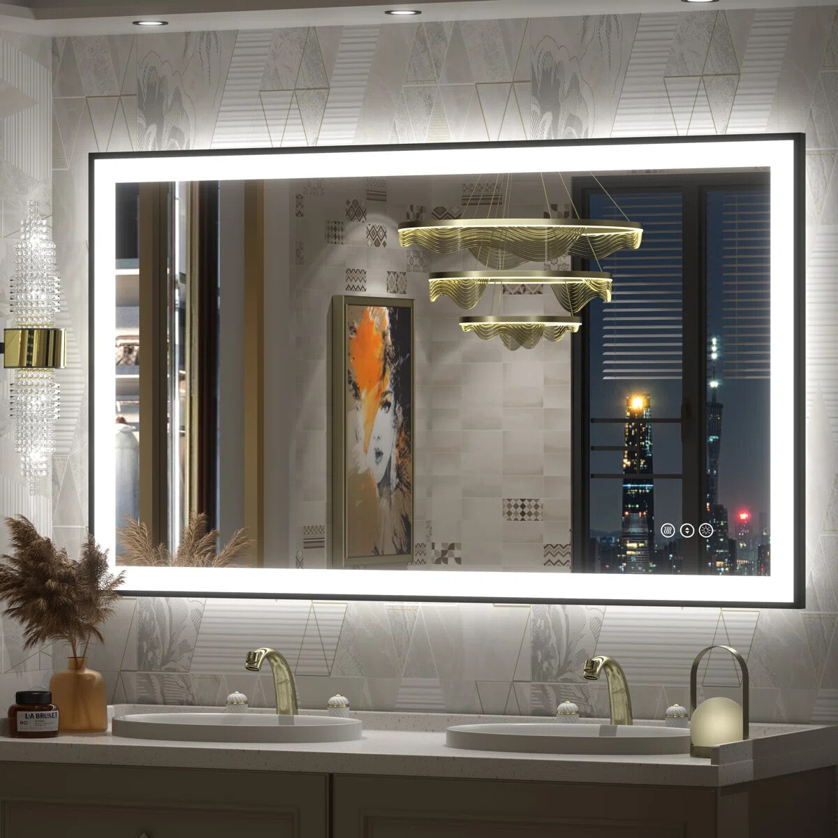 YQP 48x28 Inch UL Certified Front + Back LED Anti-Fog Tempered Glass Black Framed Bathroom Vanity Mirror #YQP-L003JB12070