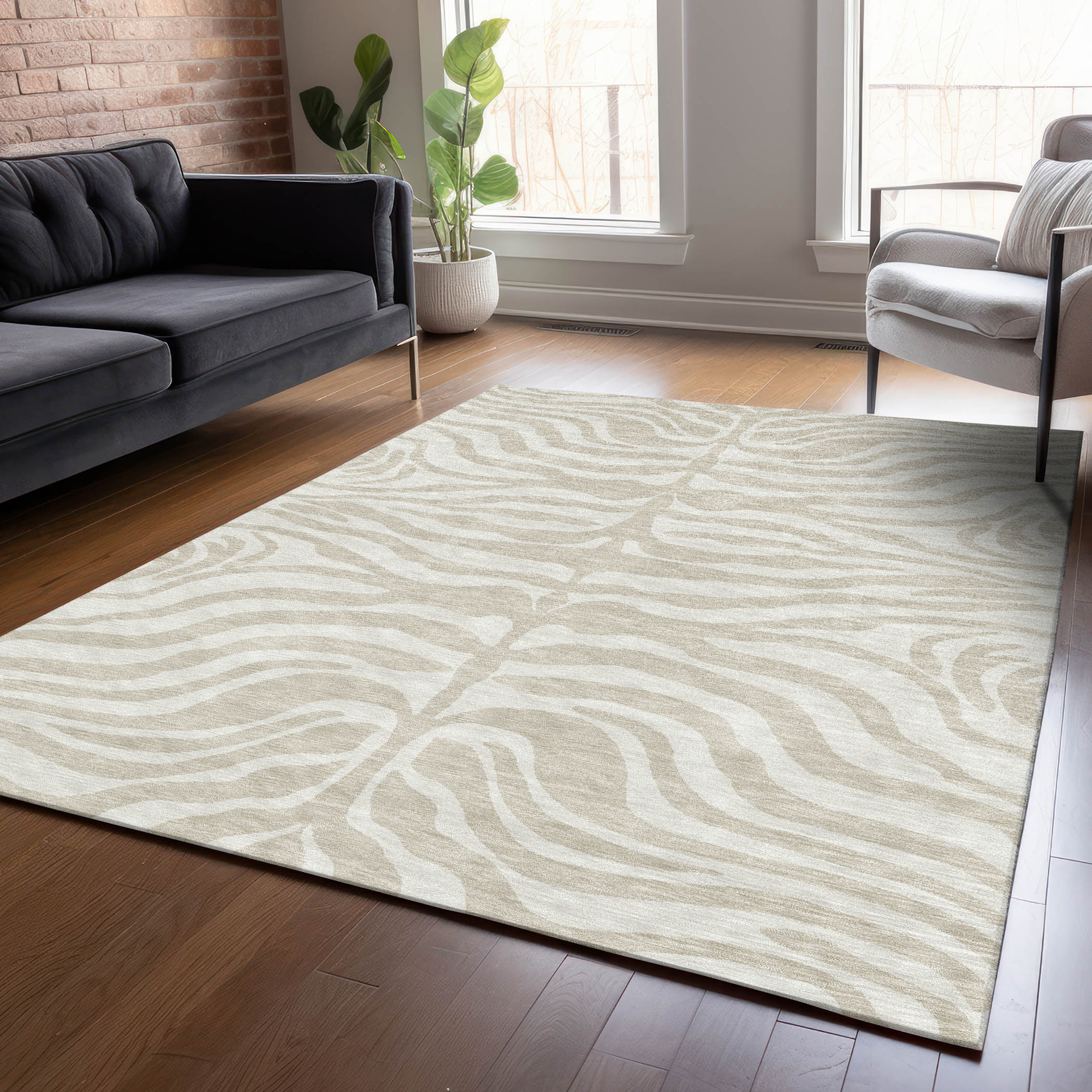Addison Rugs ACN1042BG5X8 Chantille ACN1042BG 5 x 7 (ft) Polyester Beige Rectangular Indoor/Outdoor Geometric Machine washable Area rug