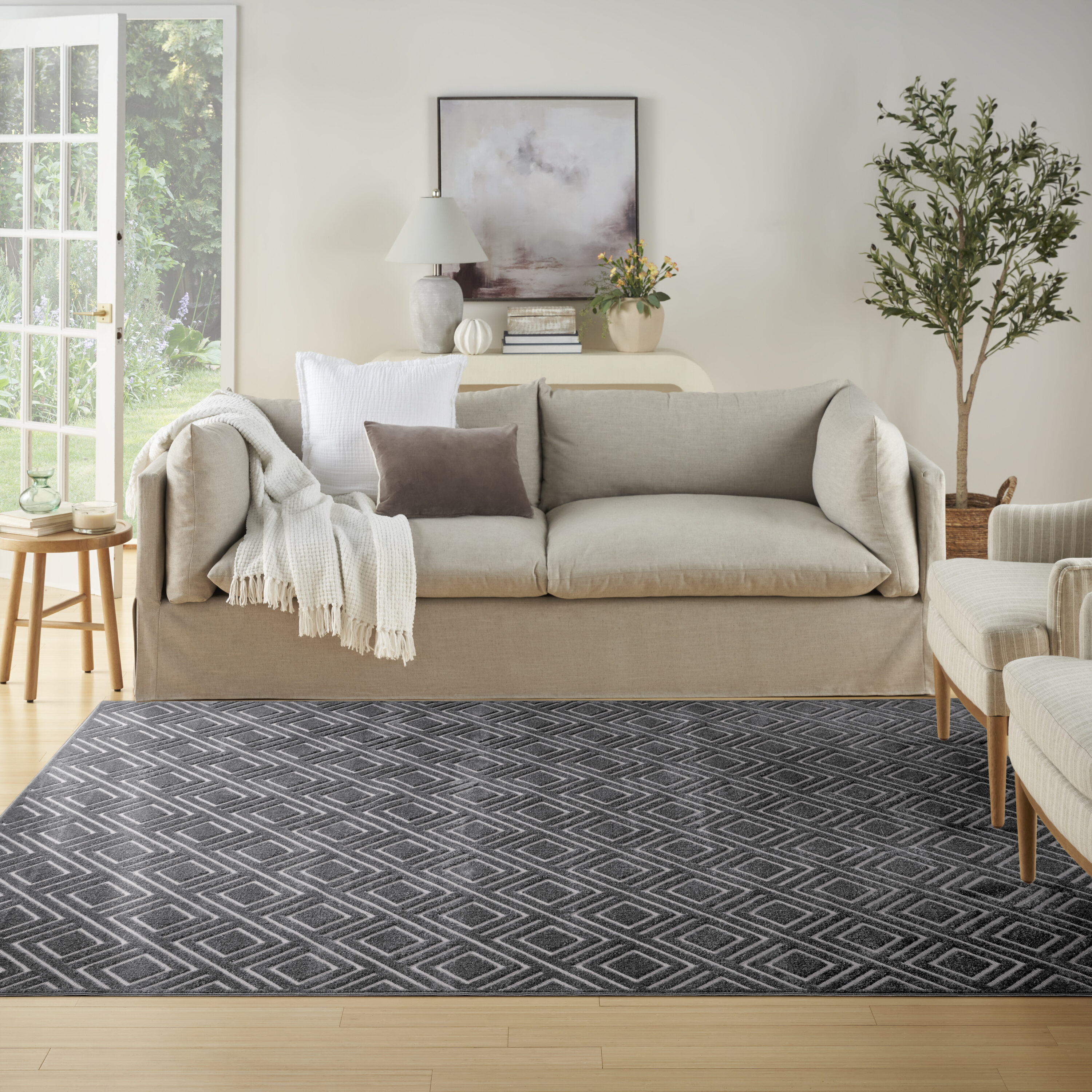 Nourison Home 099446984319 Casual 8 x 10 (ft) Polypropylene Grey Rectangular Indoor Geometric Area rug