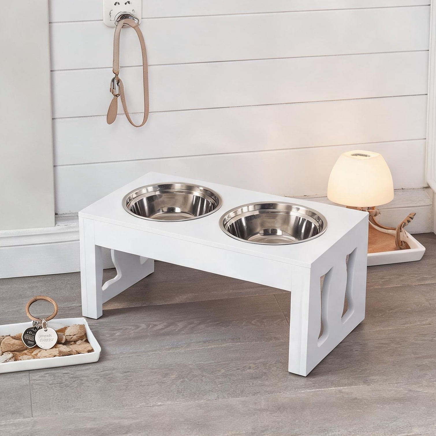 SunJet Bowls and Feeders with White MDF and Stainless Steel Storage 58.4 x 30.5 x 25.4 in #00B0W3BKRCHU