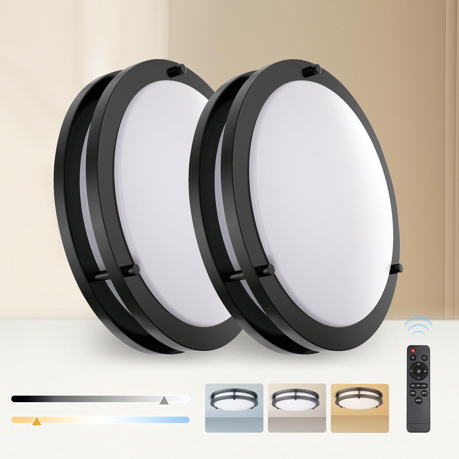 LTMATE LSXL087C-112 JAZAVA 1 -Light 12-in Matte Black Integrated LED Flush Mount Light