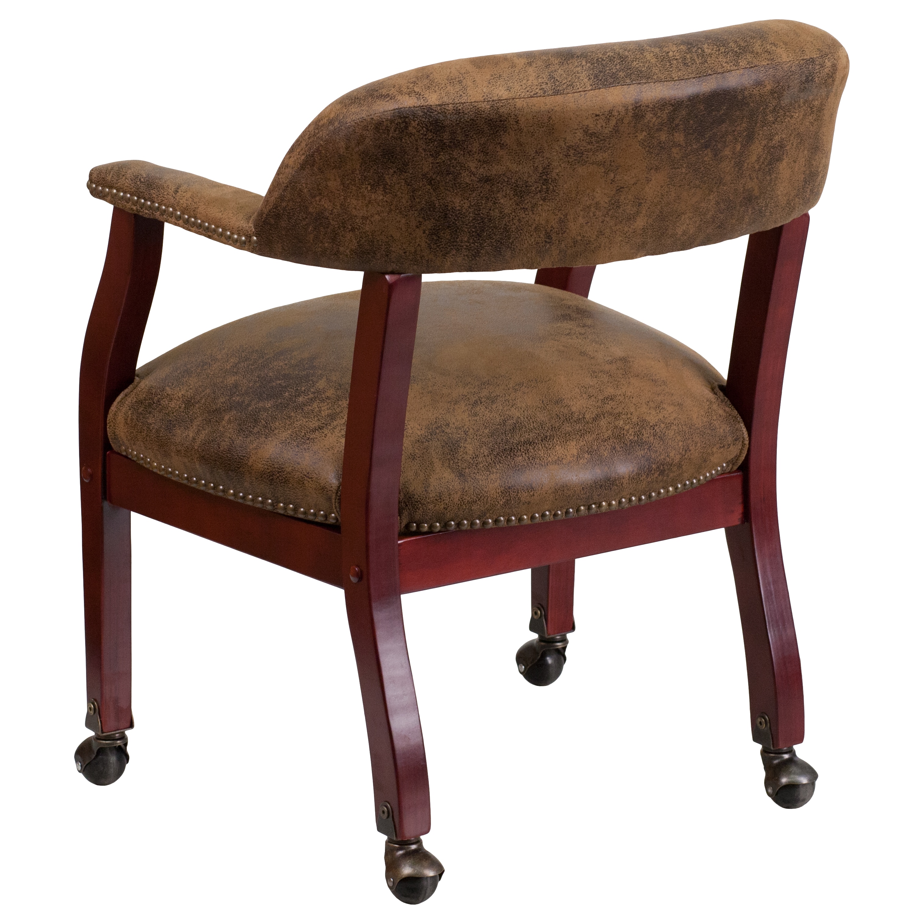 Elegant Bomber Jacket Brown Microfiber Conference Chair with Brass Accents
