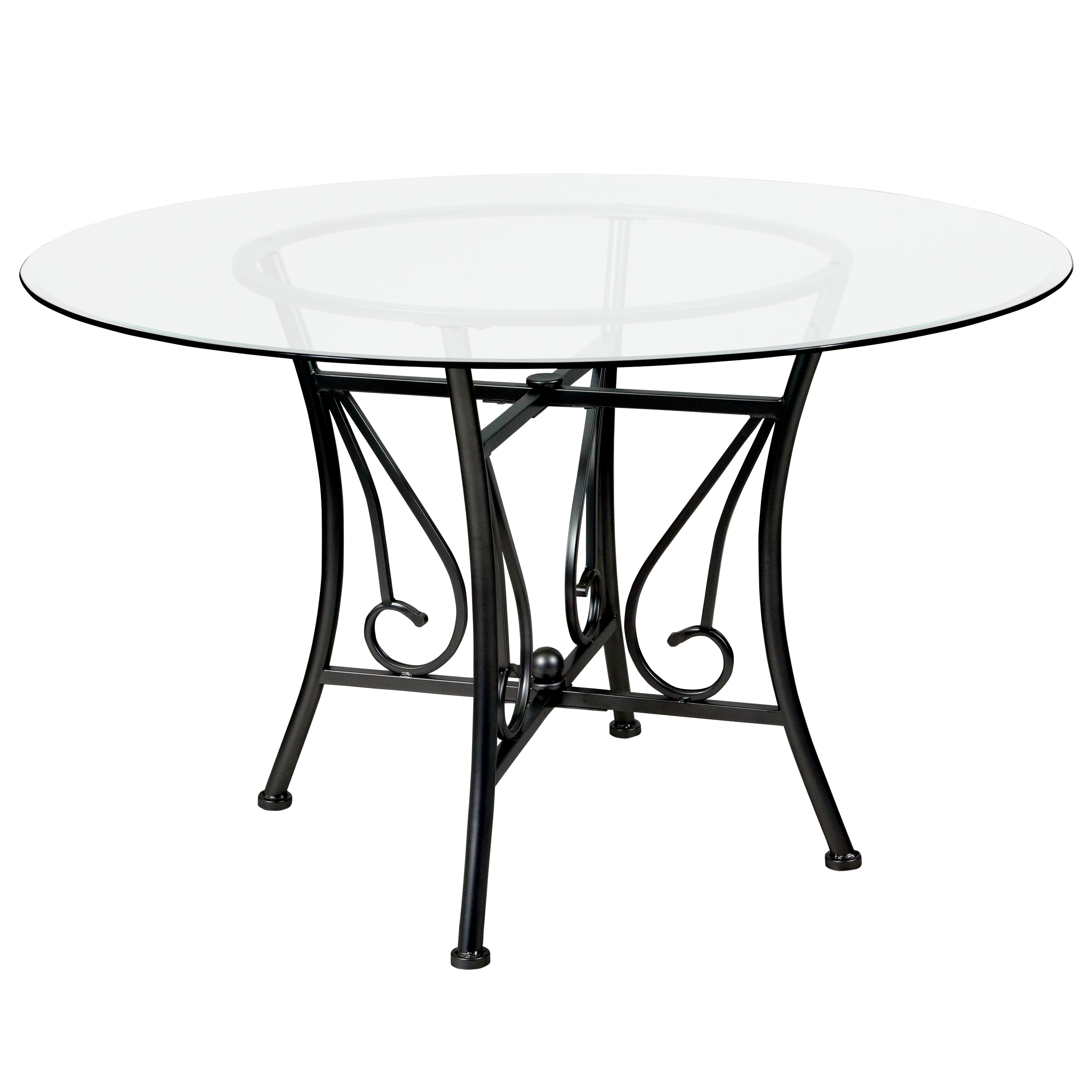 Flash Furniture 889142257868 Princeton Clear Top/Black Frame Round Contemporary/Modern Dining Table, Glass top with Black Metal Pedestal Base 48-in L x 29-in H
