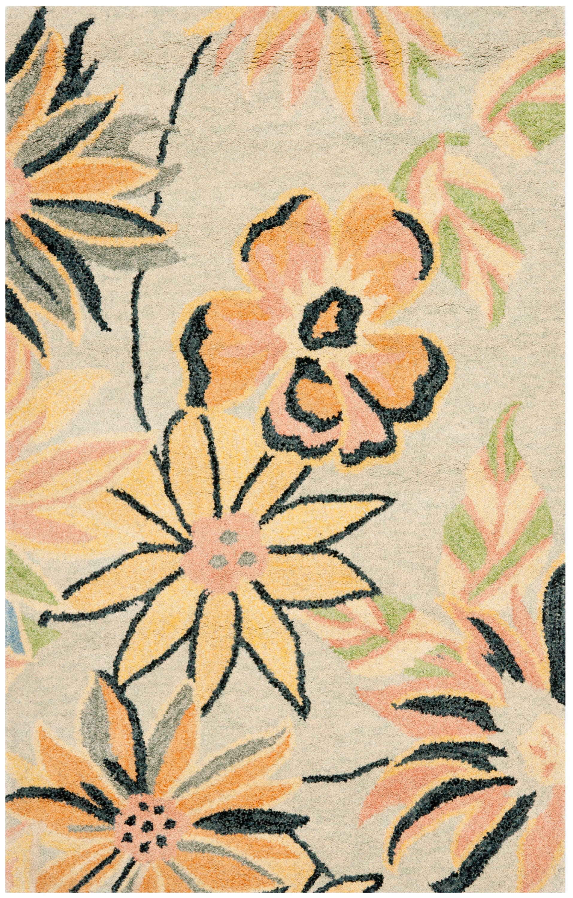 Light Blue Floral Tufted Handmade Wool Area Rug