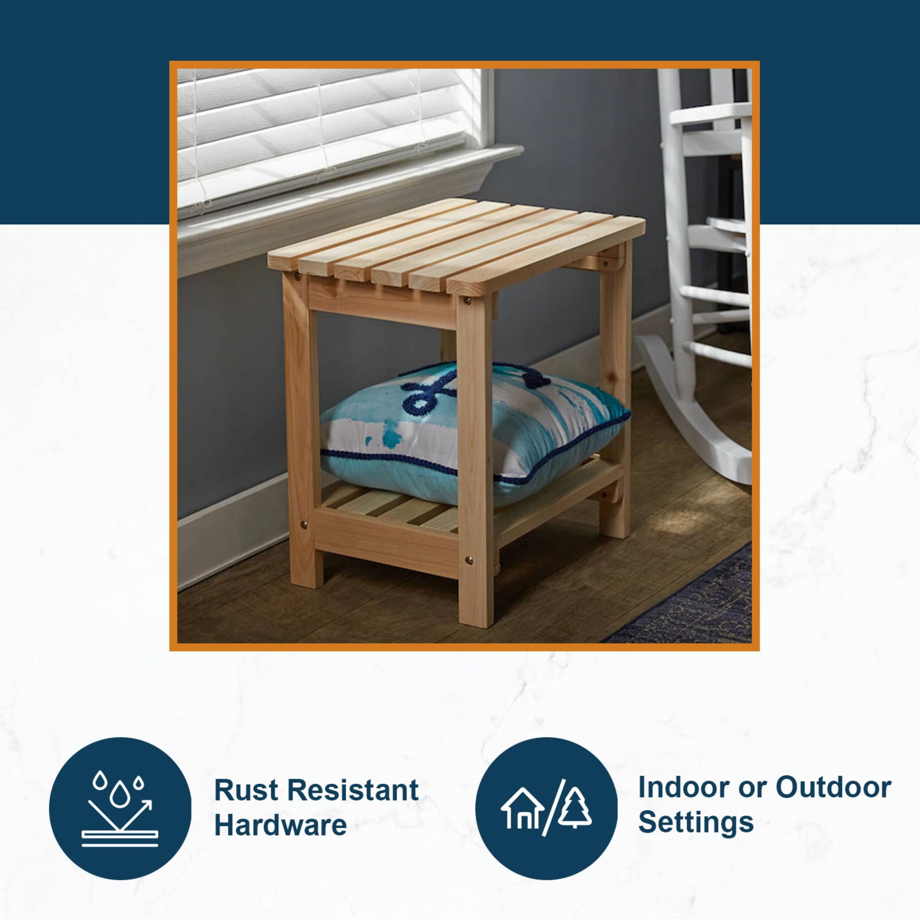 Natural Cedar Rectangular Outdoor Side Table with Shelf