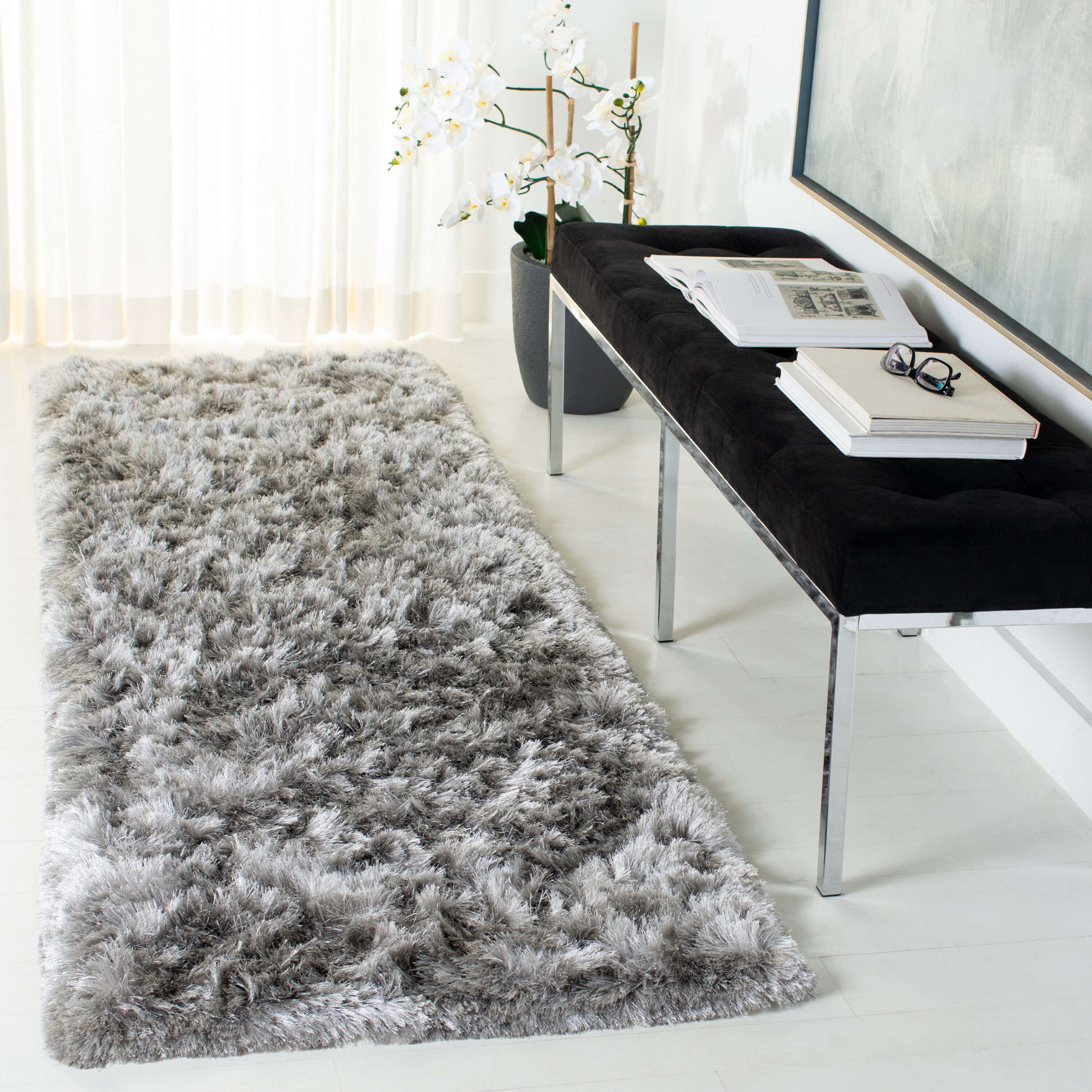 Safavieh OCG101G-28 Ocean Patras Shag 3 x 8 (ft) Tufted Polyester Silver Rectangular Indoor Solid Runner rug