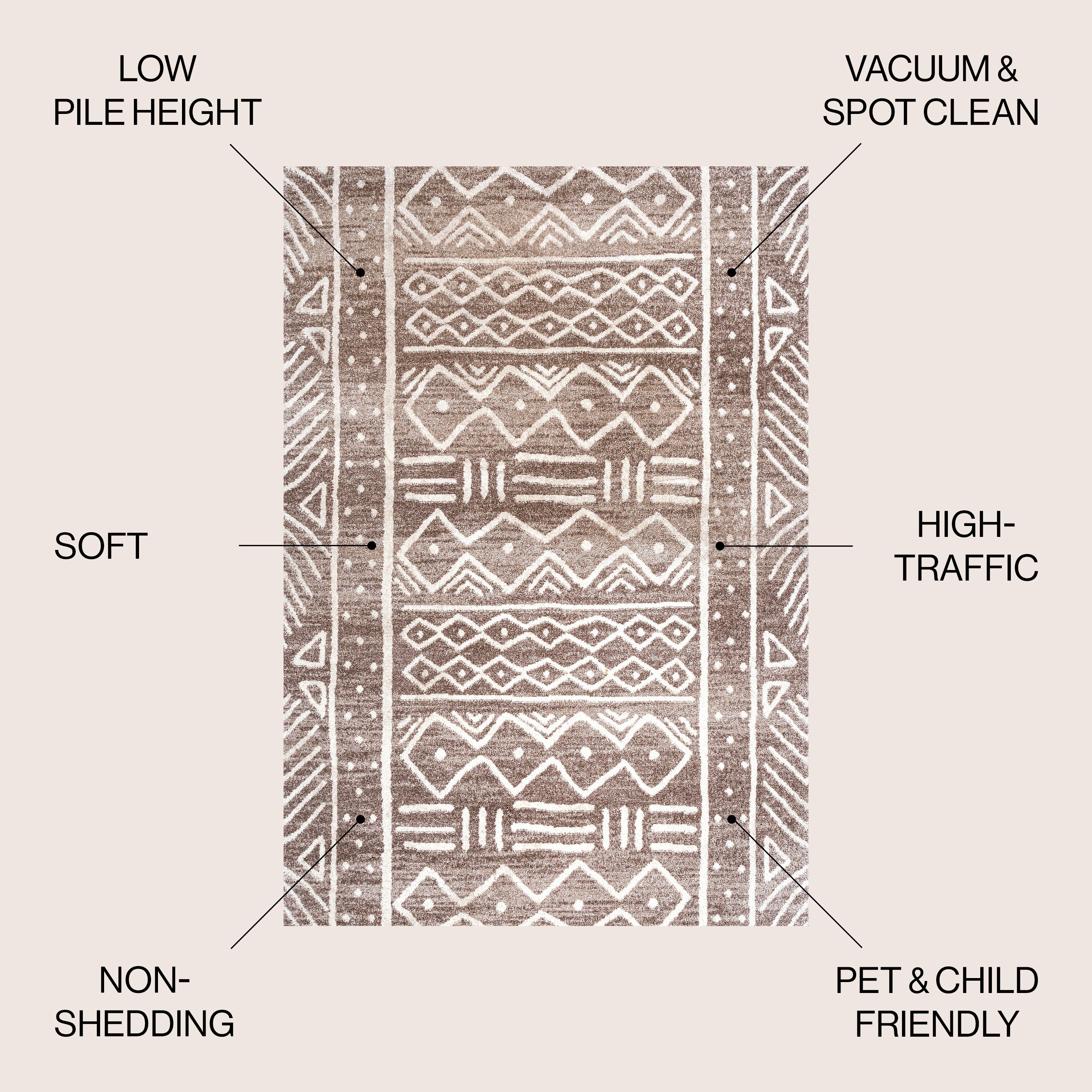 Ivory and Brown Geometric Synthetic 4' x 6' Reversible Area Rug