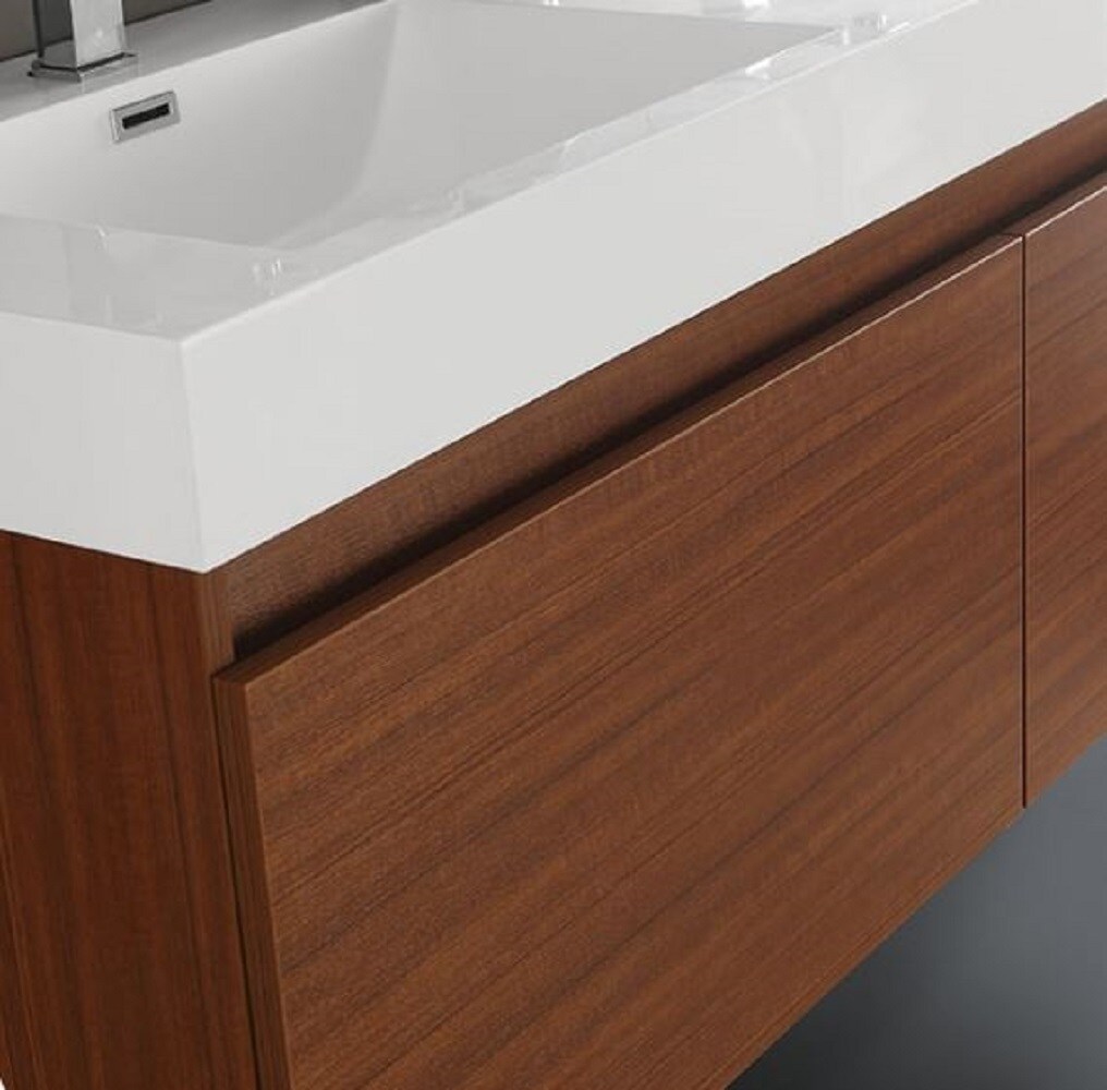 Teak 59" Wall-Mount Single Sink Modern Vanity Base