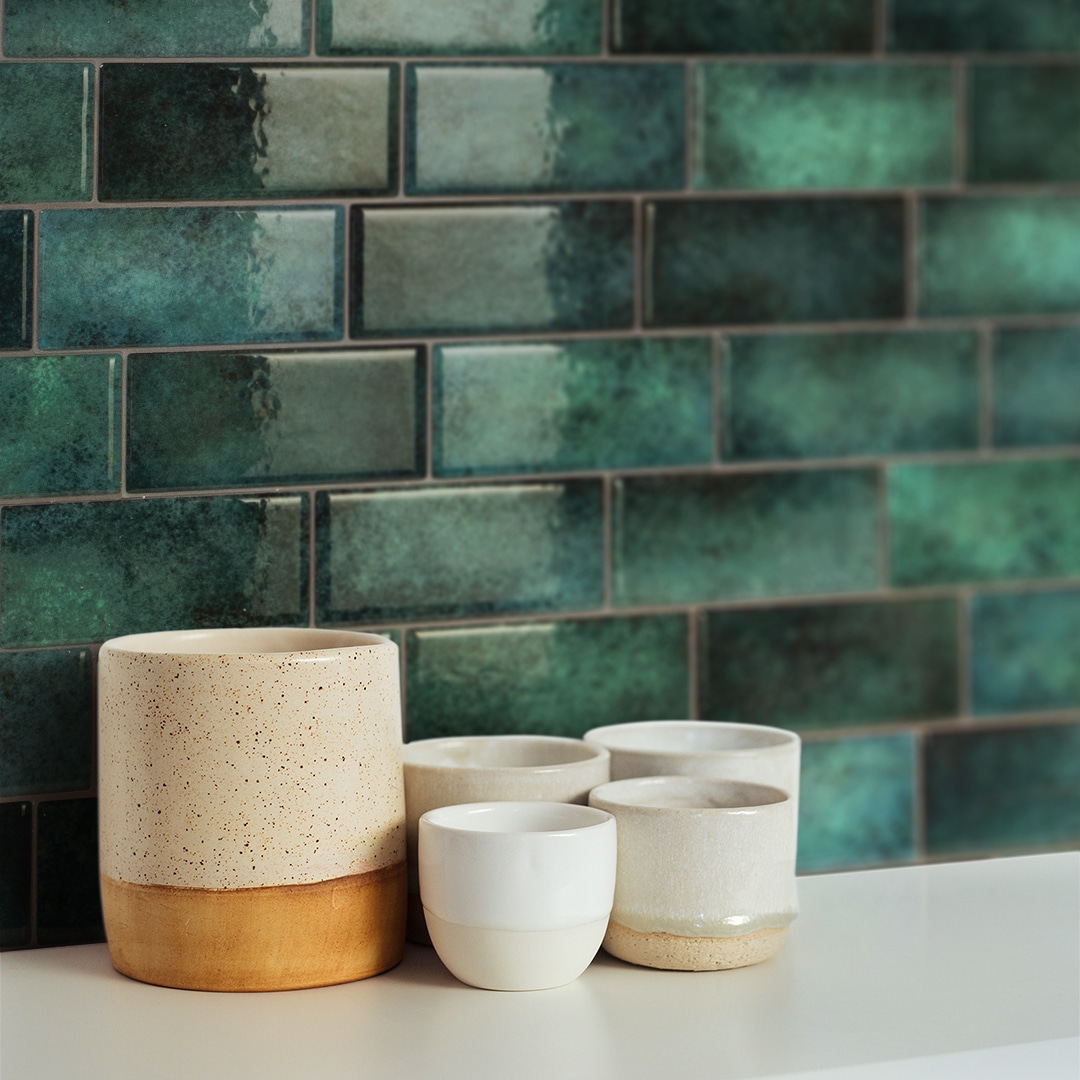 Smart Tiles Metro Medina Green 8-in x 12-in Glossy Resin Brick Subway Peel  and Stick Wall Tile (2.21-sq. ft/ Carton) in the Tile department at