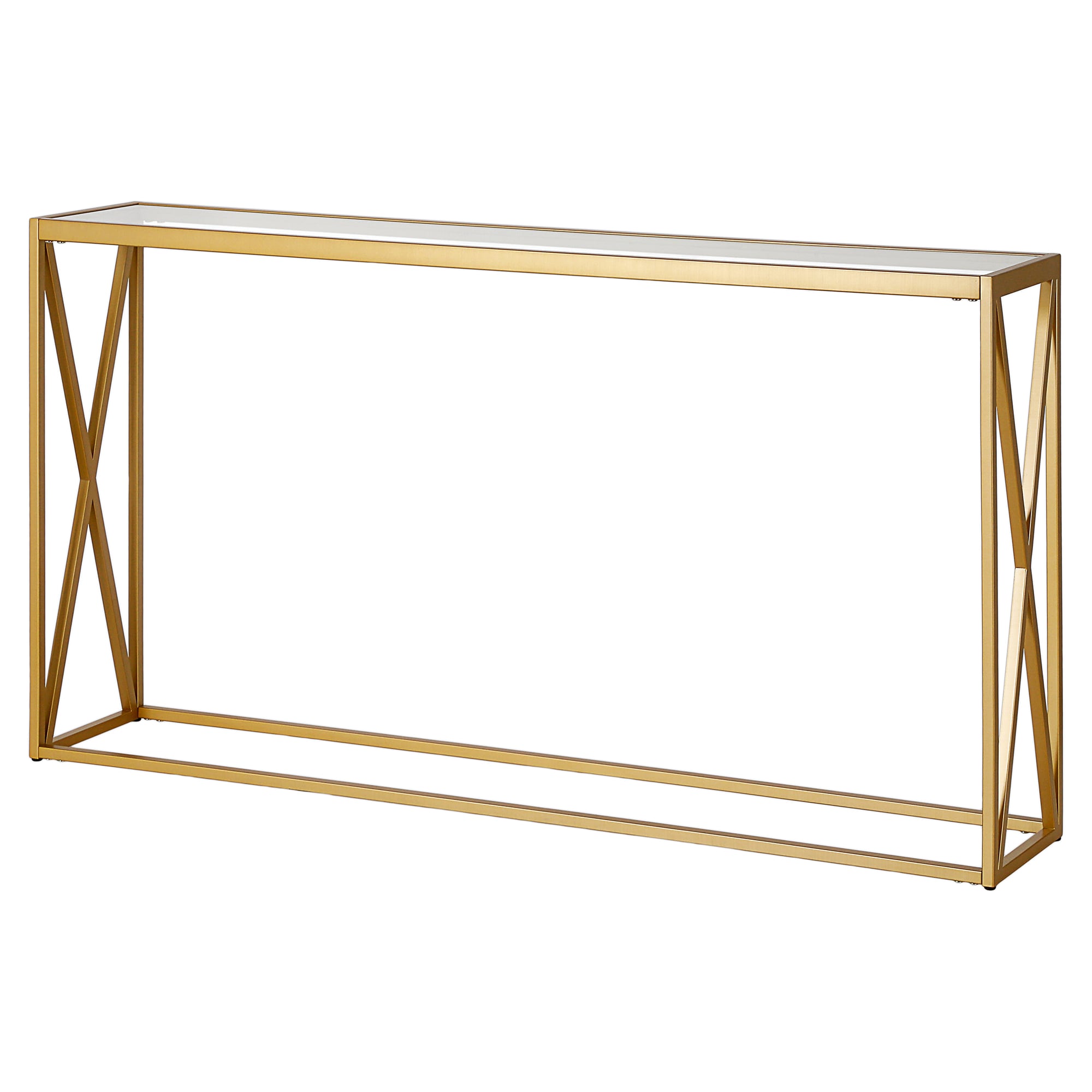 Modern Geometric 55" Brass Console Table with Tempered Glass Top